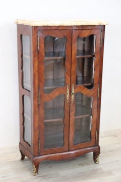 19th Century Napoleon III Antique Vitrine with Marble Top