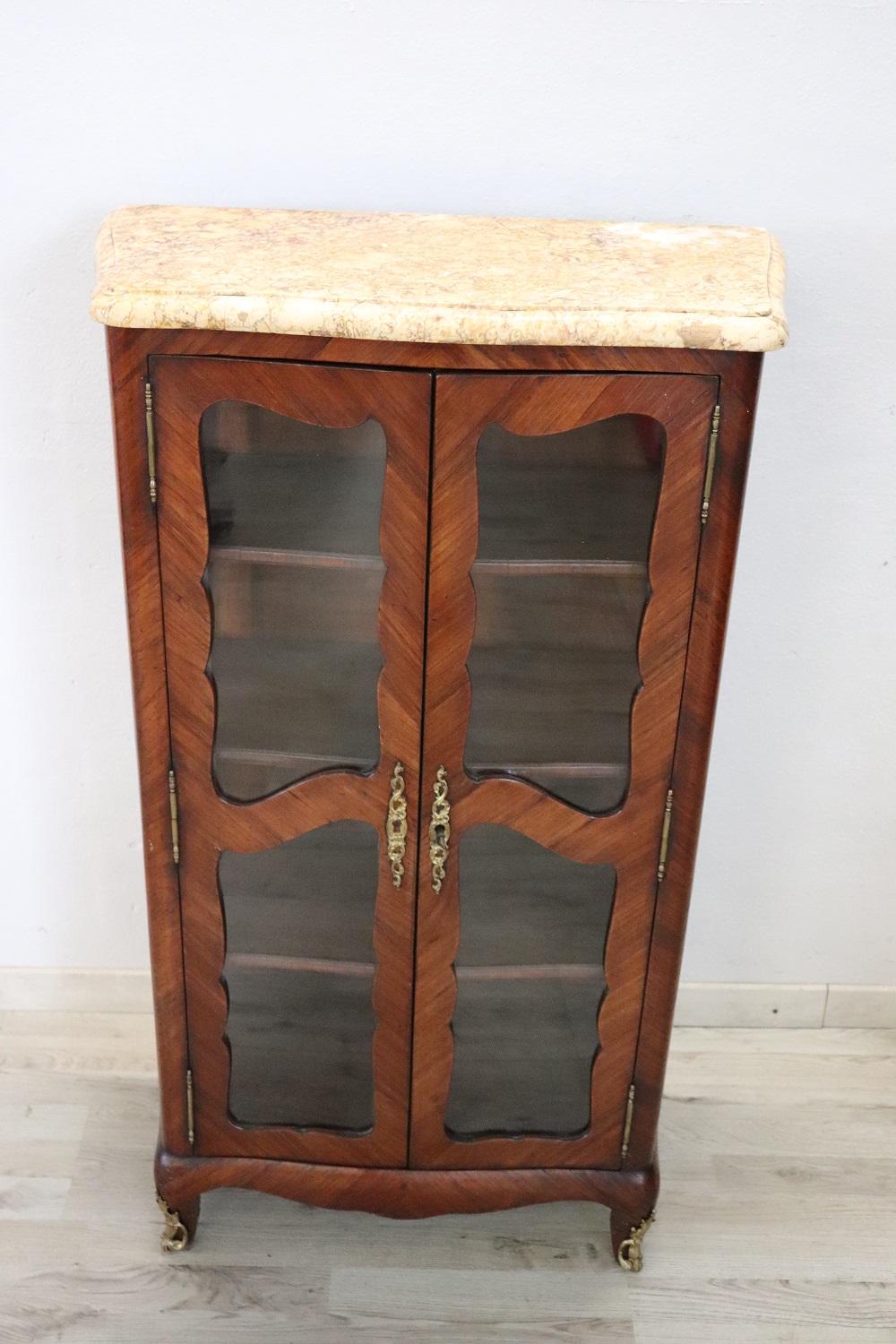 French 19th Century Napoleon III Antique Vitrine with Marble Top
