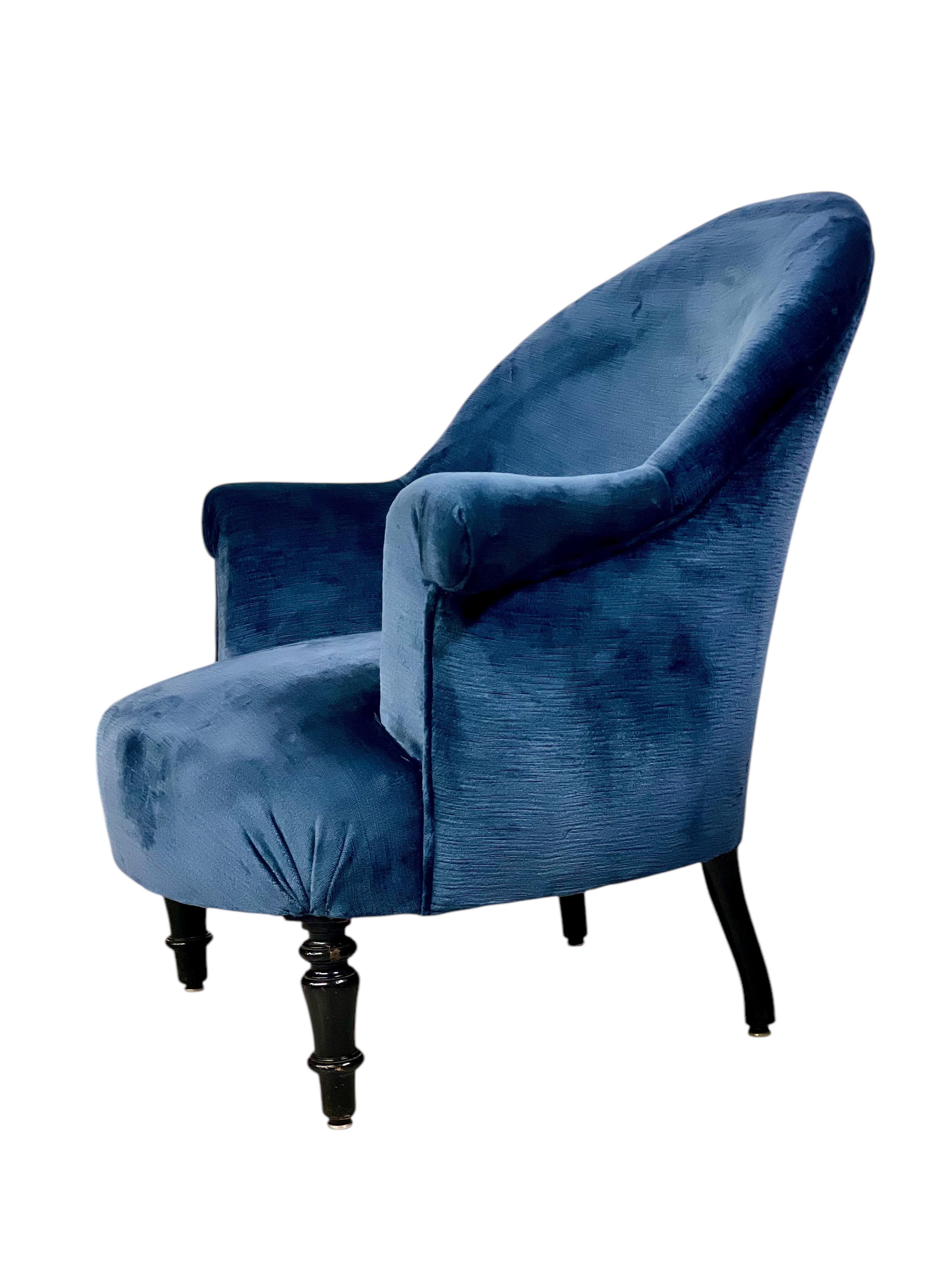 Fauteuil Napoléon III du XIXe siècle en velours bleu profond Bon état - En vente à LA CIOTAT, FR