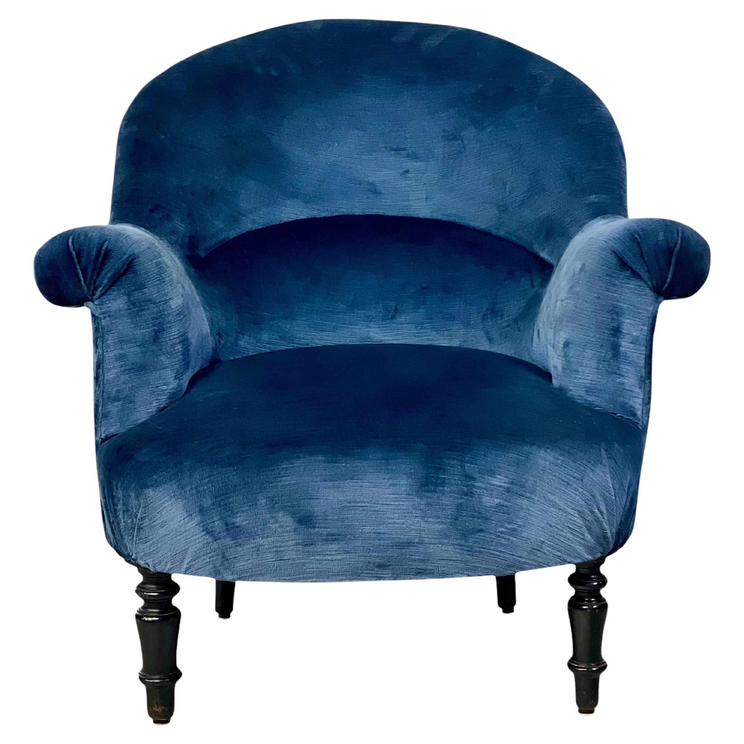 19th Century Napoleon III Armchair in Deep Blue Velvet