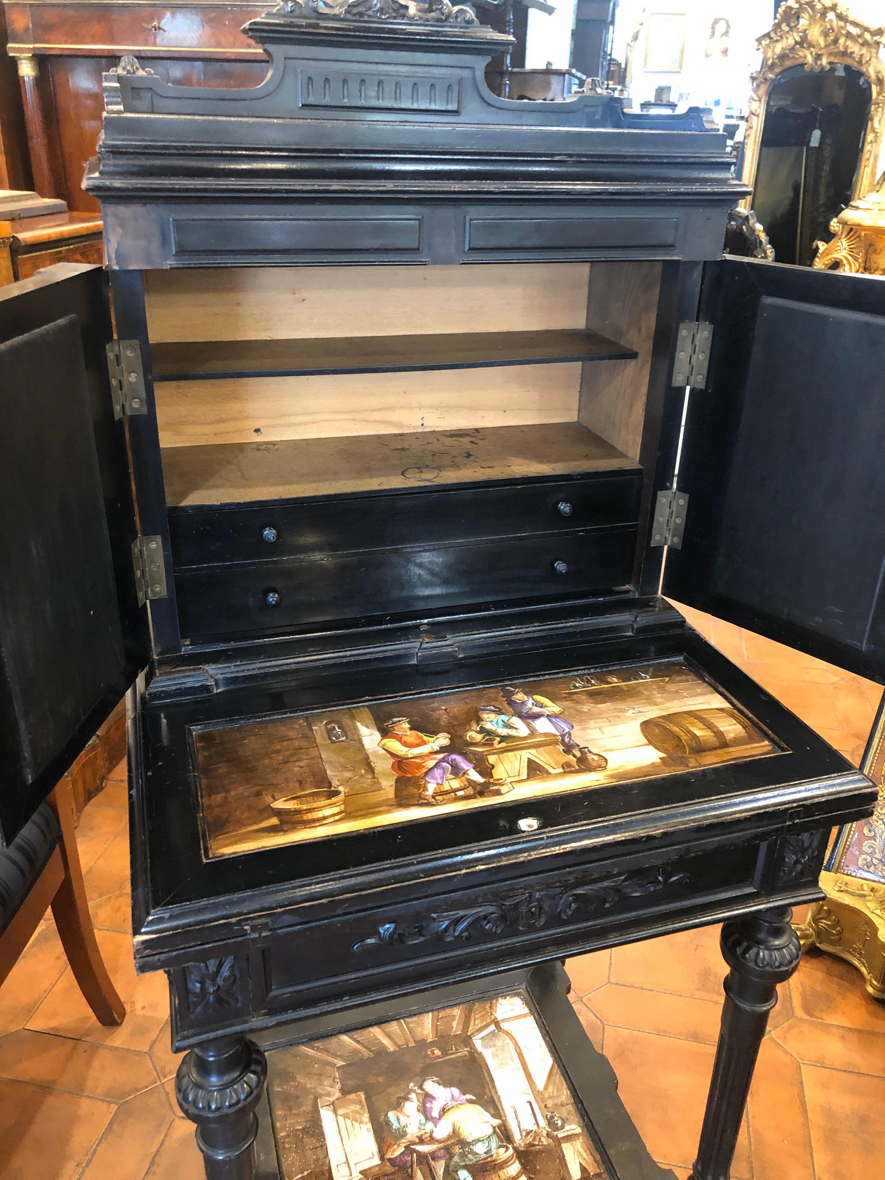 Bureau nero del XIX secolo Napoleone III° in ceramica dipinta, 1850 in vendita 6