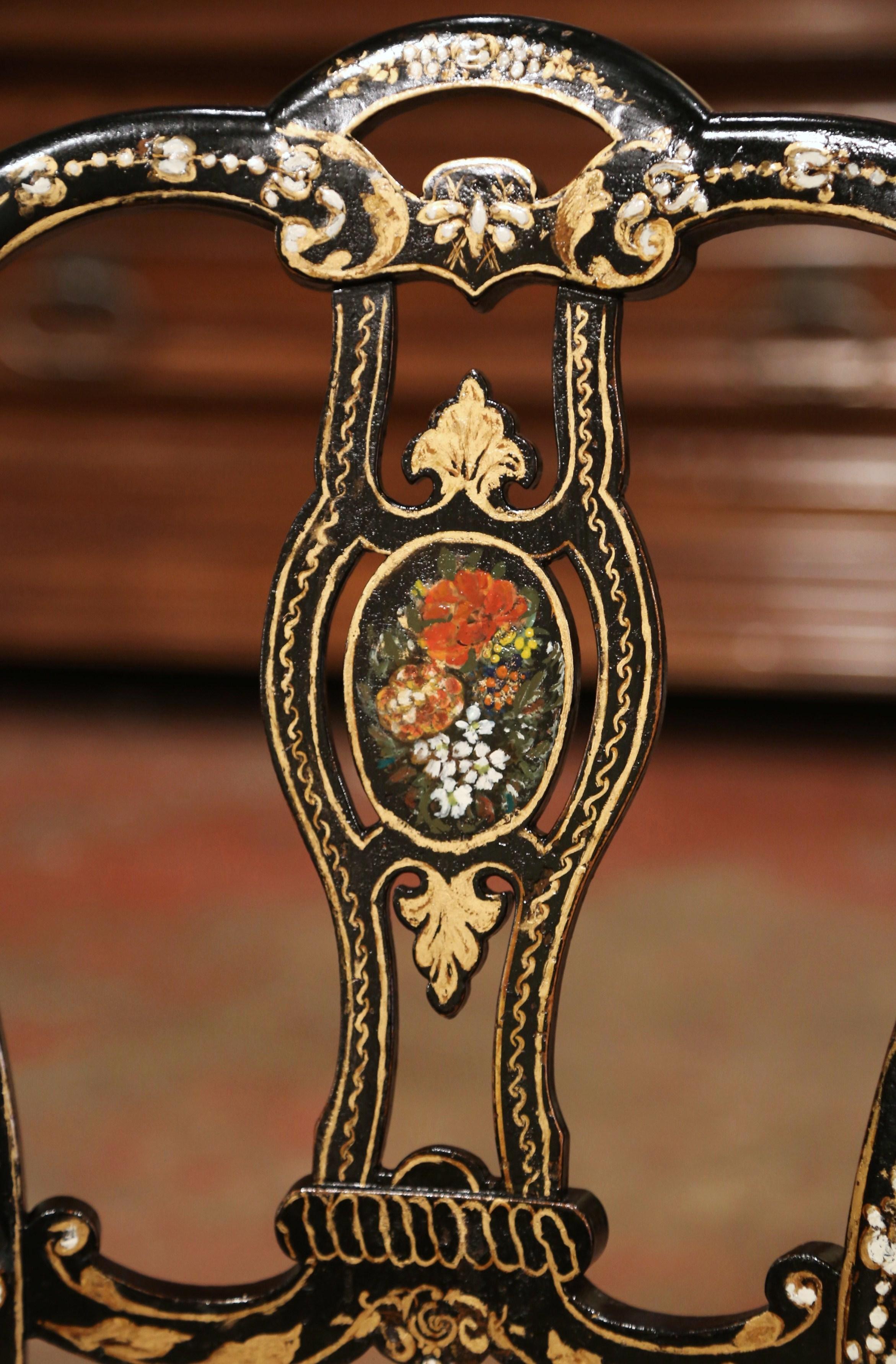 19th Century Napoleon III Black Lacquered and Gilt Decorative Chair In Excellent Condition In Dallas, TX