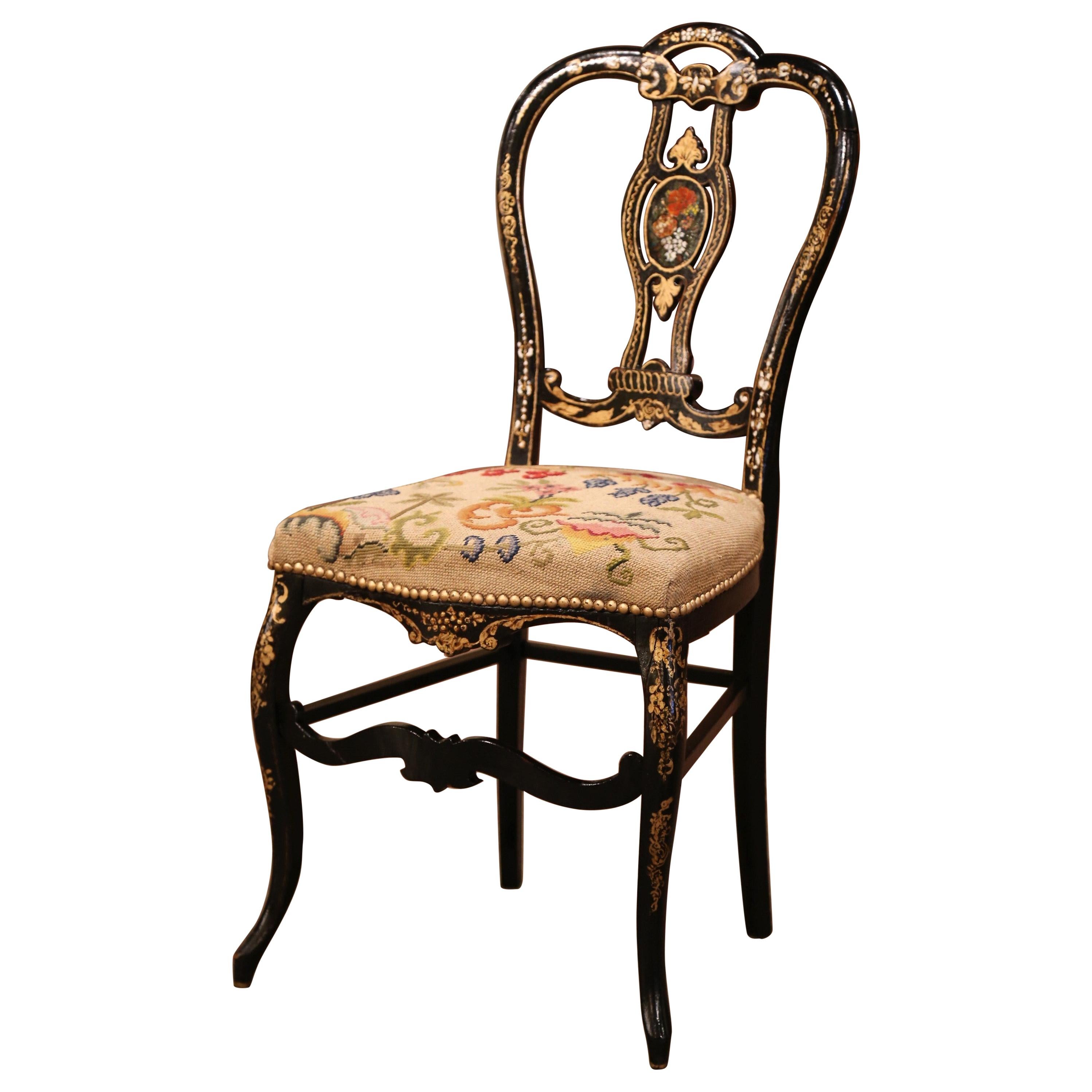 19th Century Napoleon III Black Lacquered and Gilt Decorative Chair
