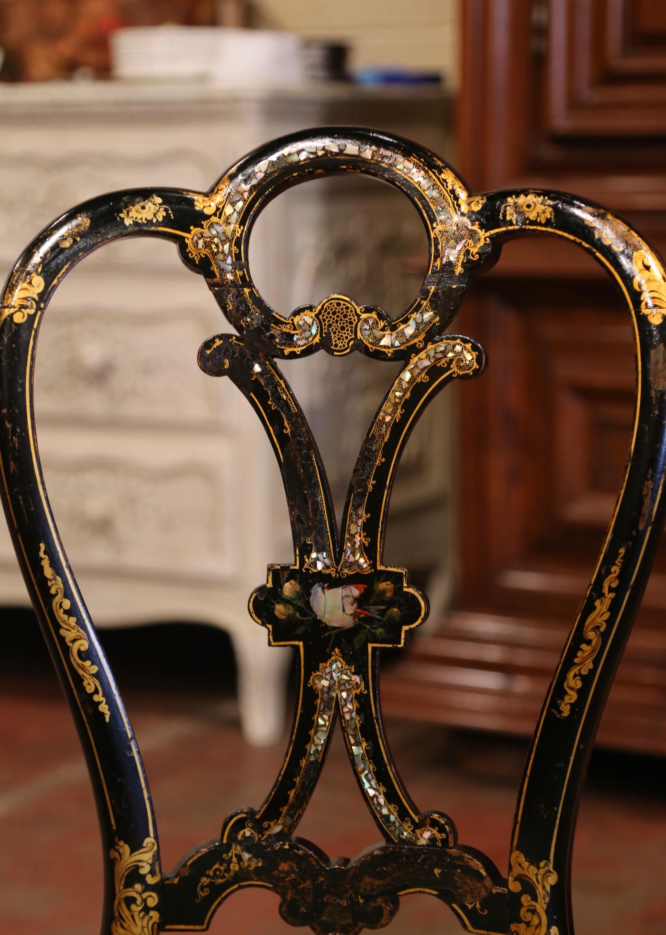 19th Century Napoleon III Black Lacquered and Mother of Peal Ladies Chair In Excellent Condition In Dallas, TX