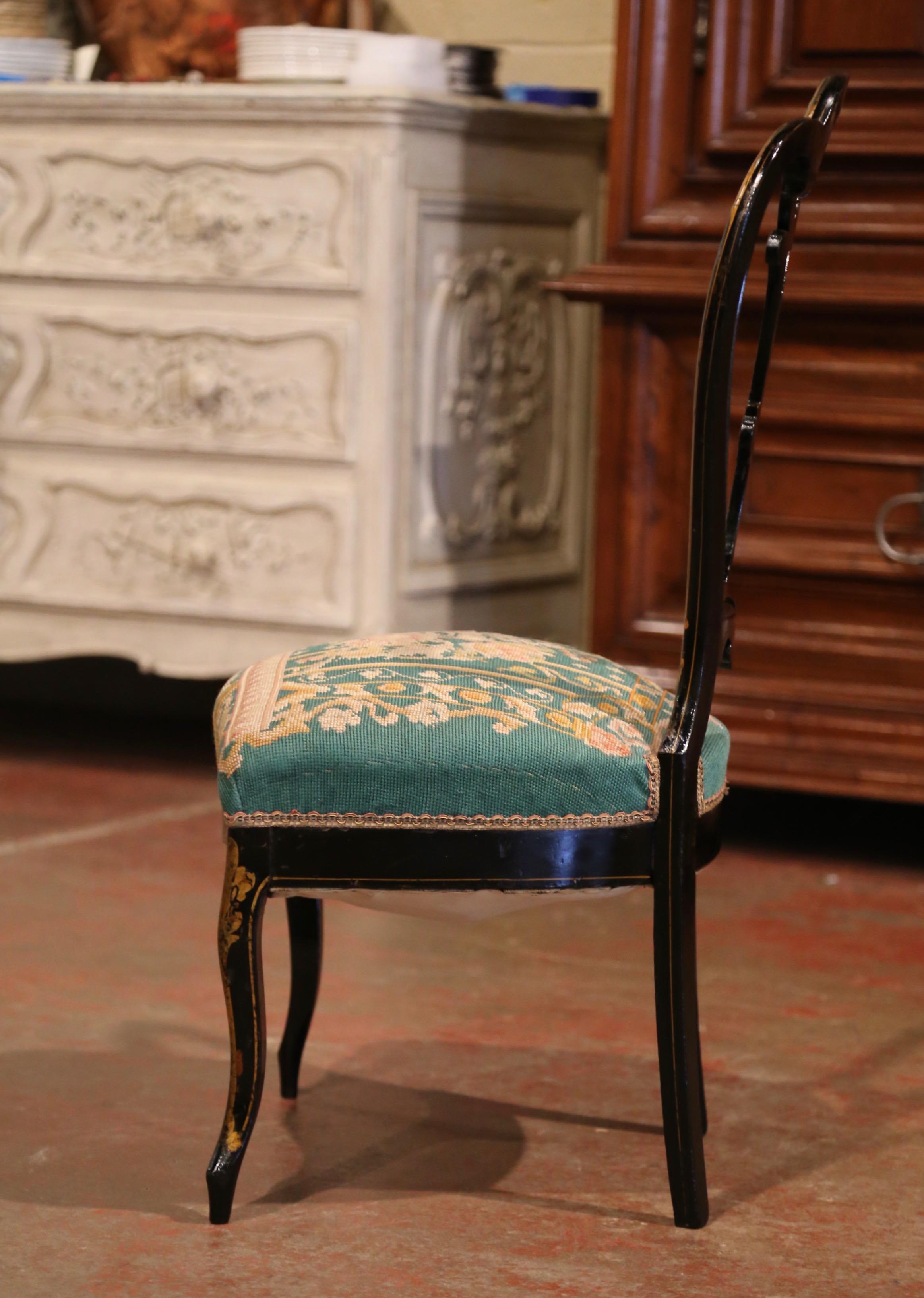 19th Century Napoleon III Black Lacquered and Mother of Peal Ladies Chair 1