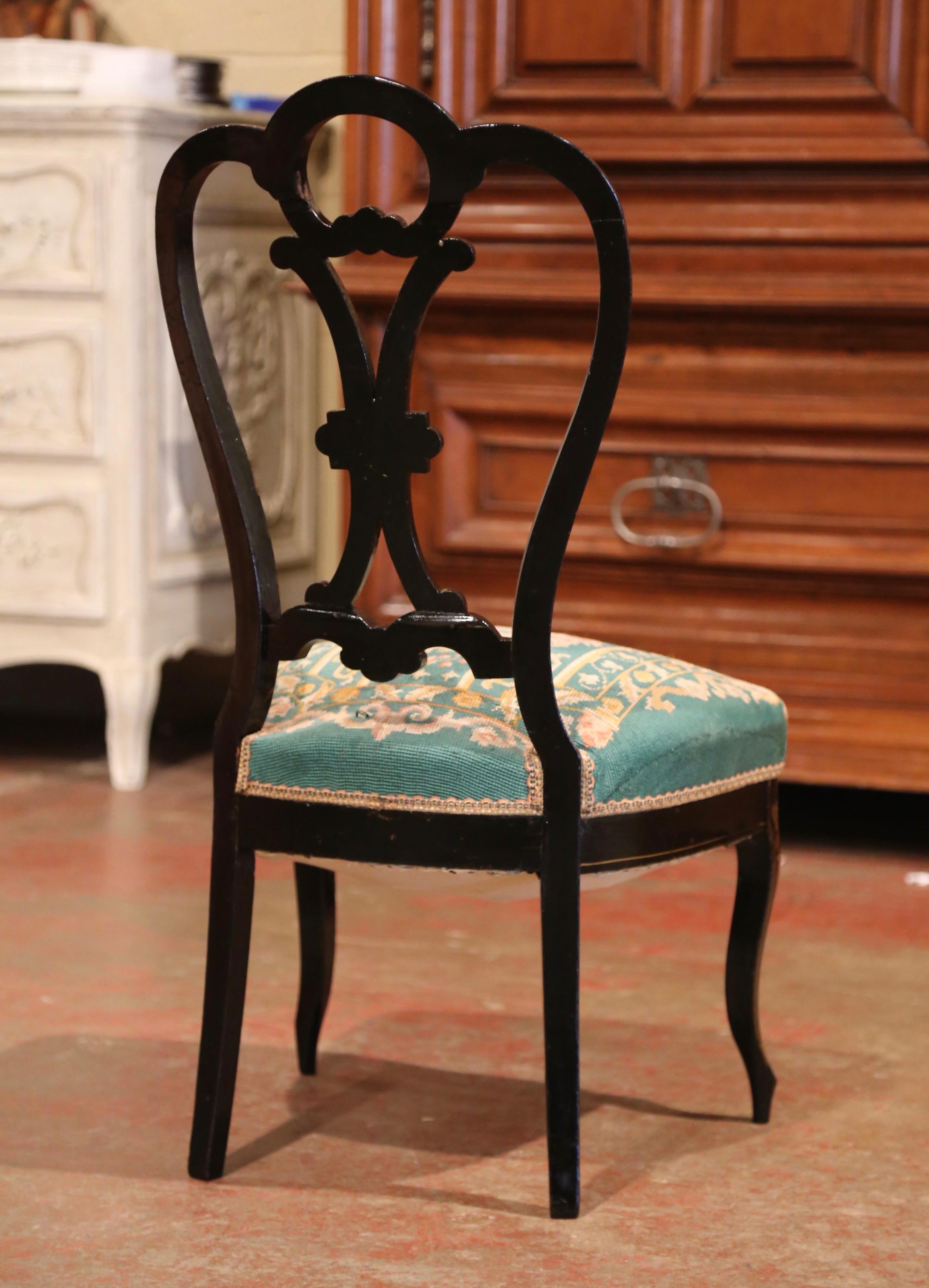 19th Century Napoleon III Black Lacquered and Mother of Peal Ladies Chair 2