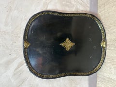 19th century Napoleon III Black Lacquered Metal Tray, 1870s