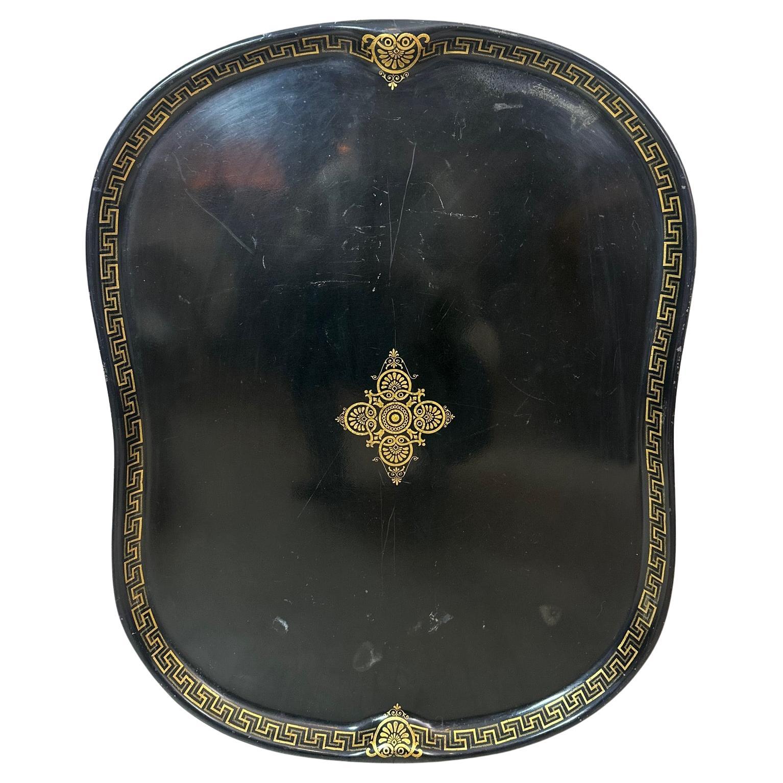 19th century Napoleon III Black Lacquered Metal Tray, 1870s For Sale