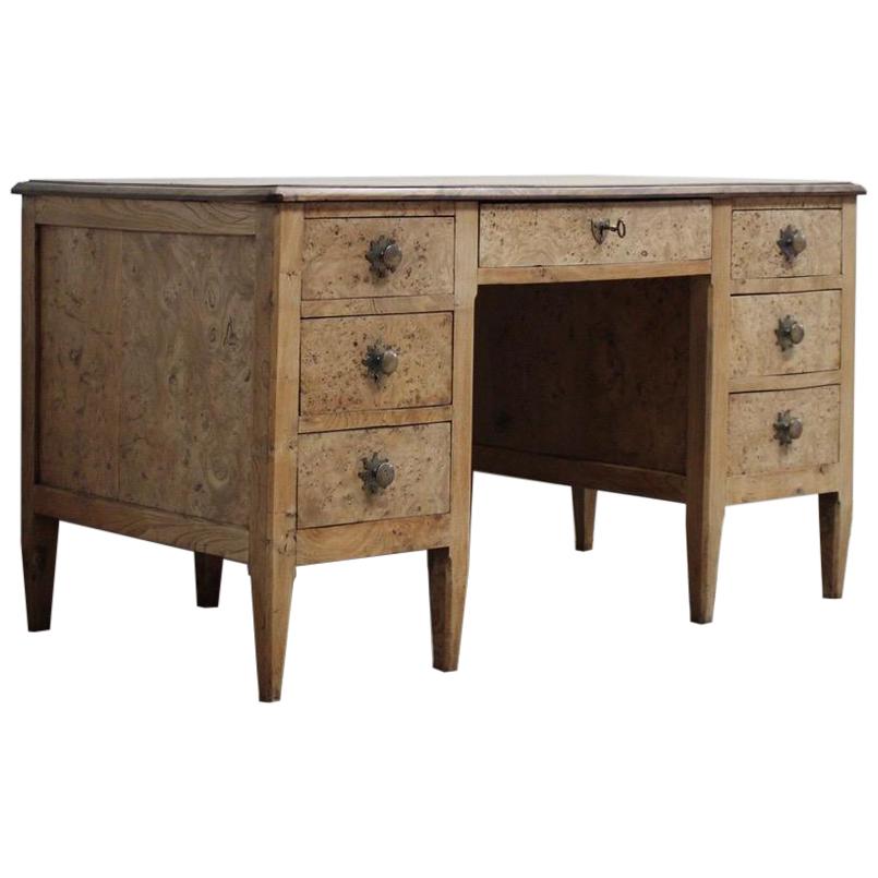 19th Century Napoleon III Blur Elm Pedestal Desk