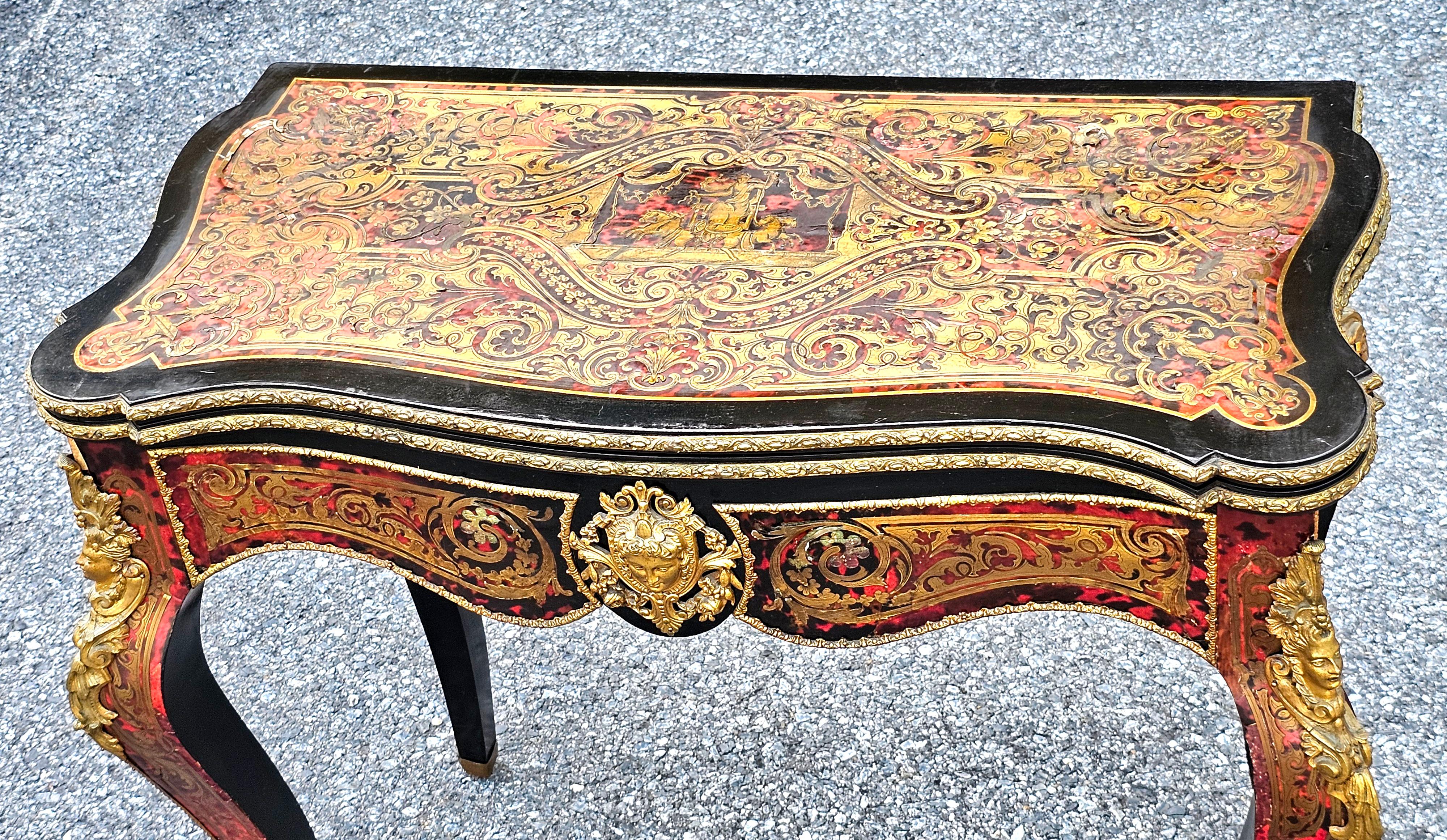 Ebonized 19th Century Napoleon III Boulle Style Console and Game Table For Sale