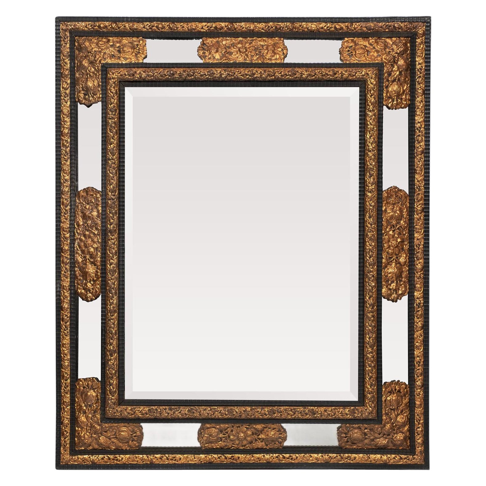 19th Century Napoleon III Brass Repoussé Mirror For Sale
