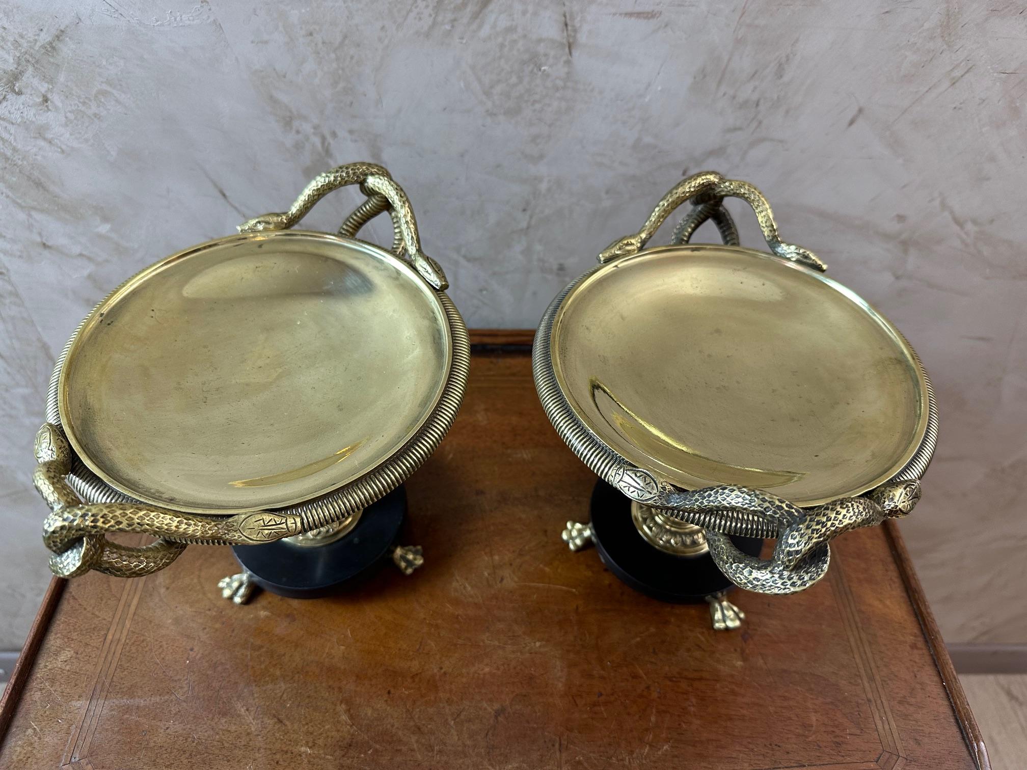 Paire de tazzas de pharmacie en bronze et marbre Napoléon III du XIXe siècle en vente 5