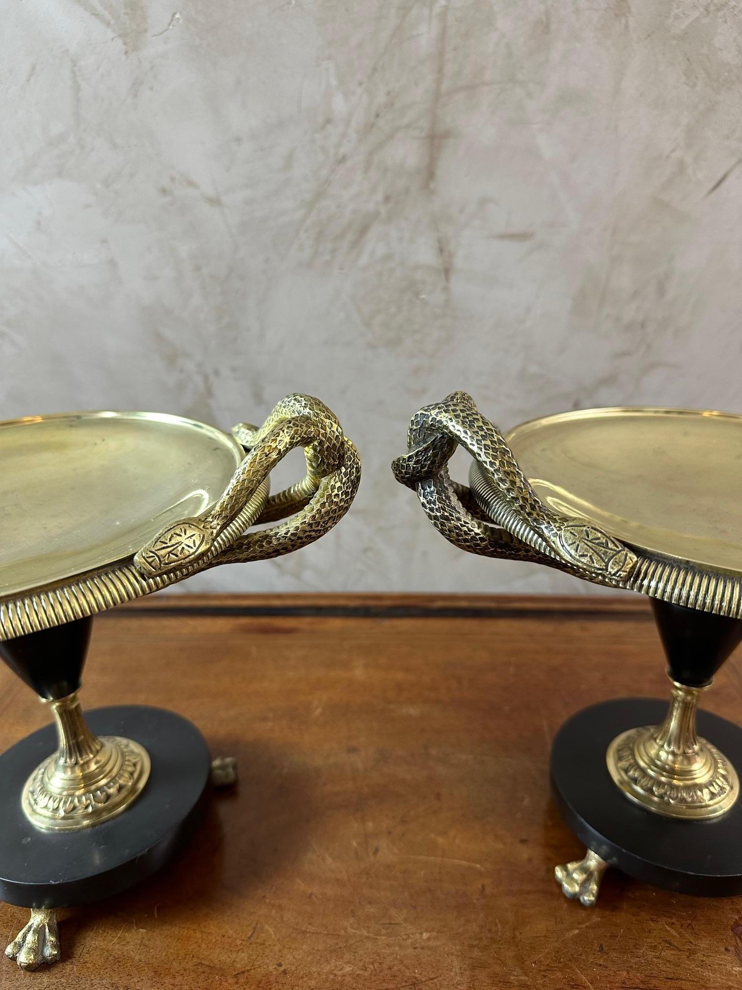 Paire de tazzas de pharmacie en bronze et marbre Napoléon III du XIXe siècle en vente 6