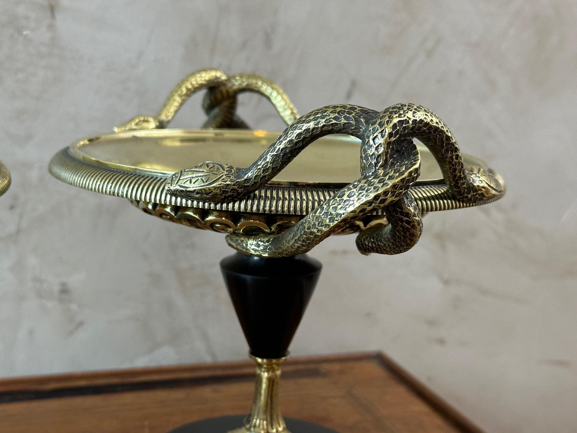 Paire de tazzas de pharmacie en bronze et marbre Napoléon III du XIXe siècle en vente 2