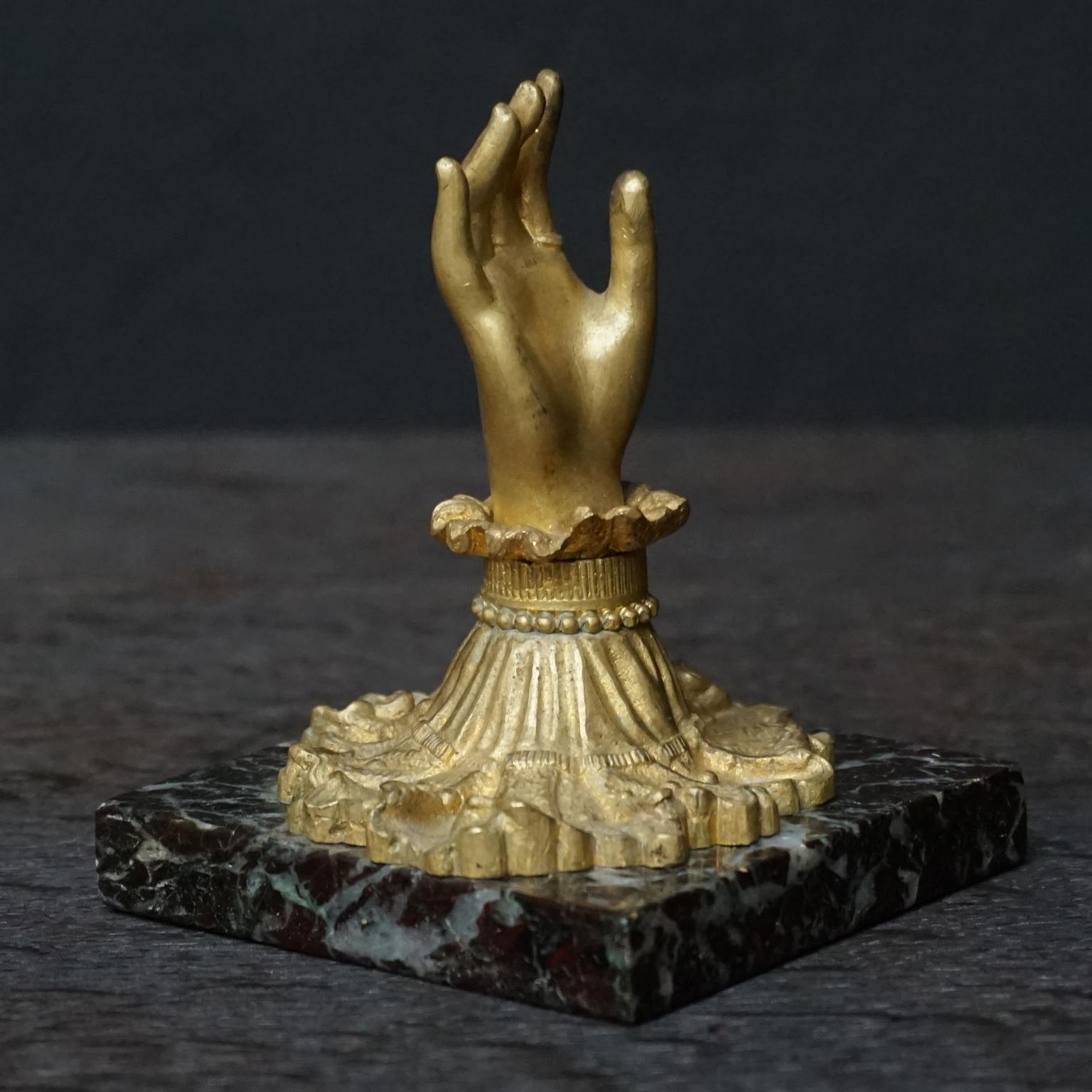 Gilt 19th Century Napoleon III Bronze Ormolu Cuffed Hand on Marble Paperweight