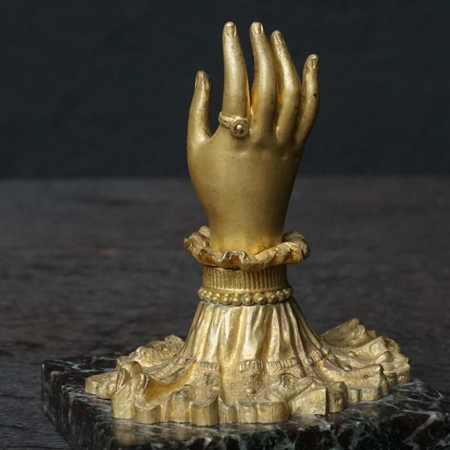 19th Century Napoleon III Bronze Ormolu Cuffed Hand on Marble Paperweight 3