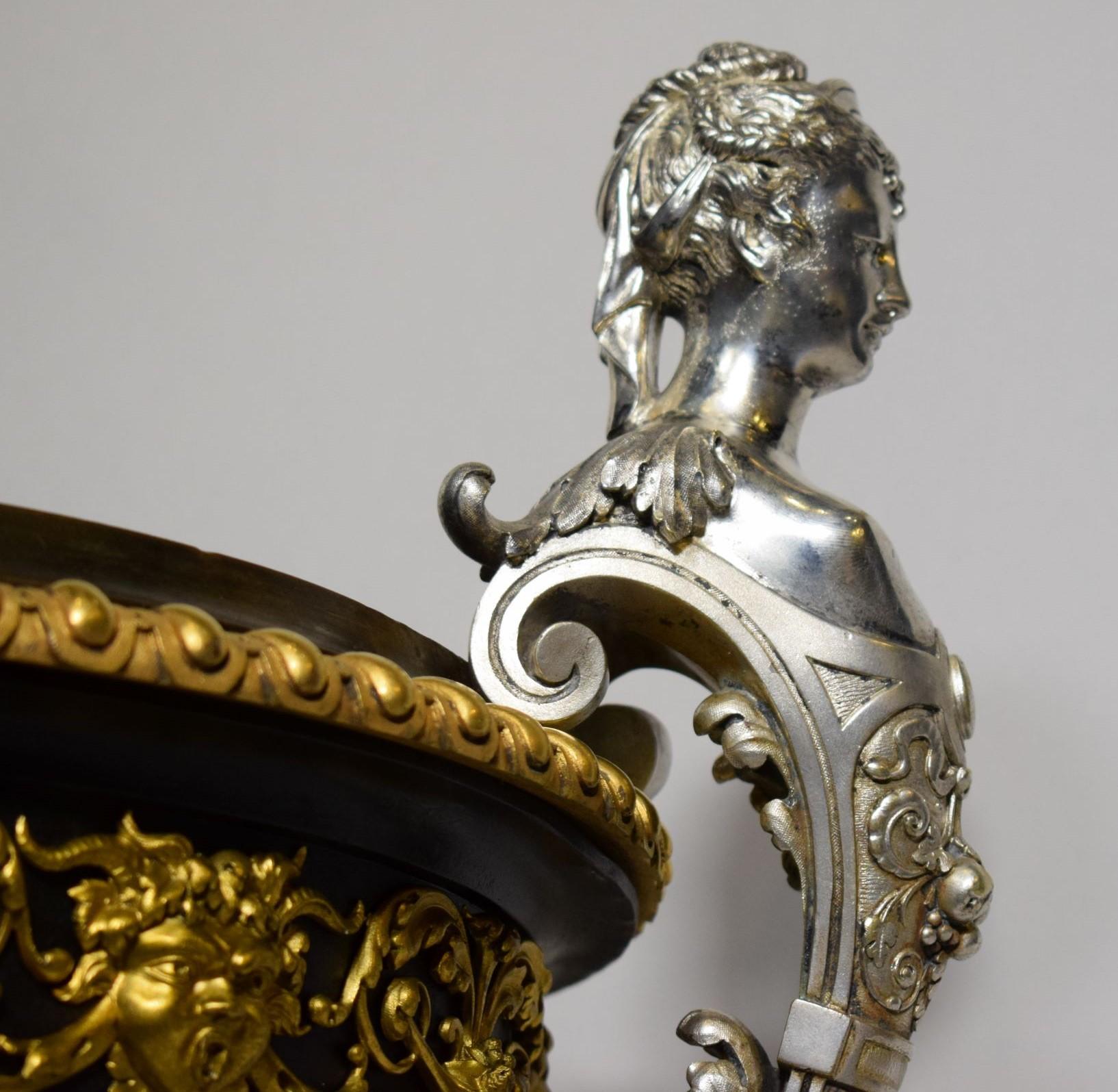 19th Century Napoleon III Bronze Parcel Gilt Urn For Sale 7