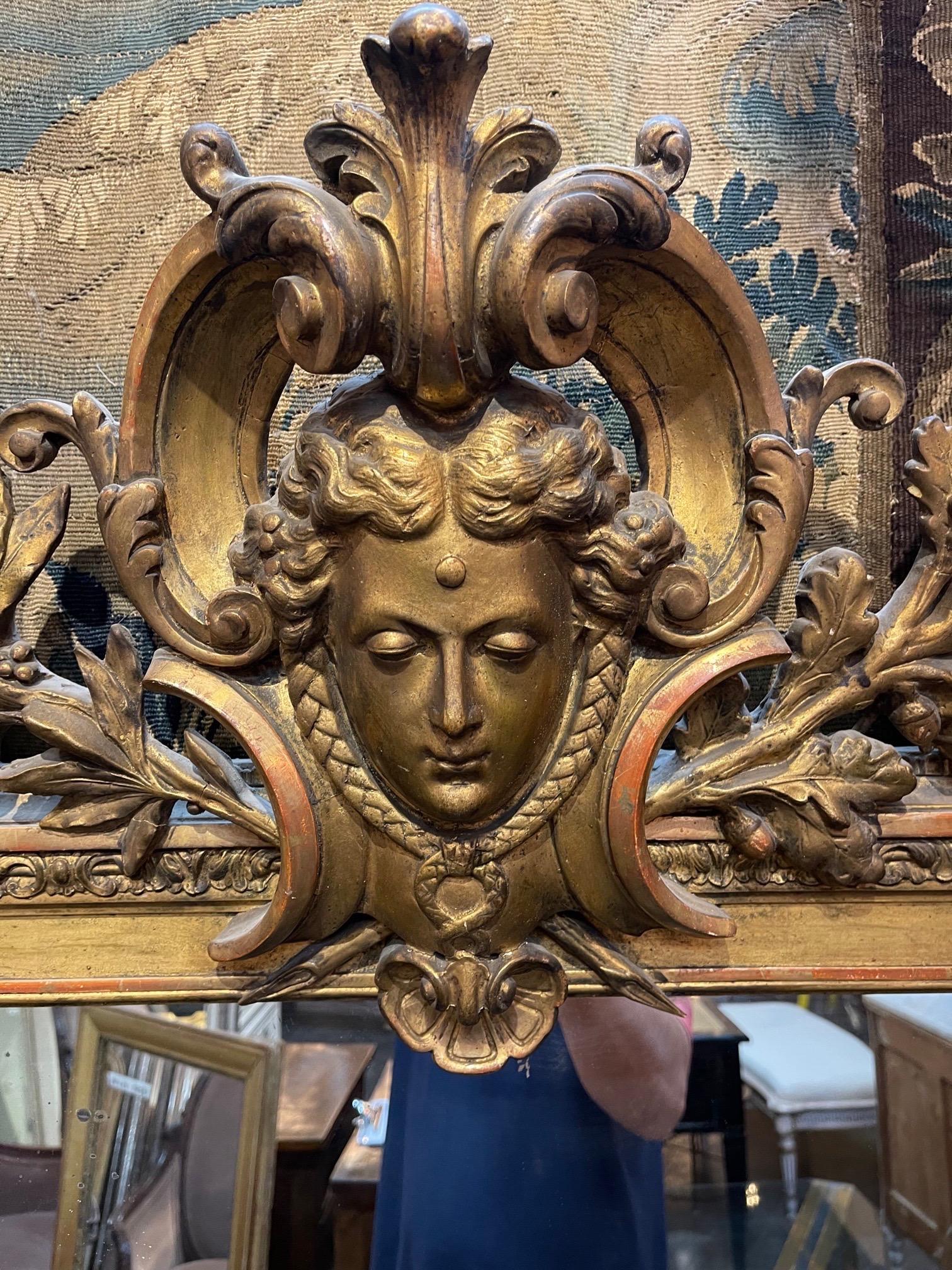 French 19th Century Napoleon III Carved and Giltwood Mirror For Sale