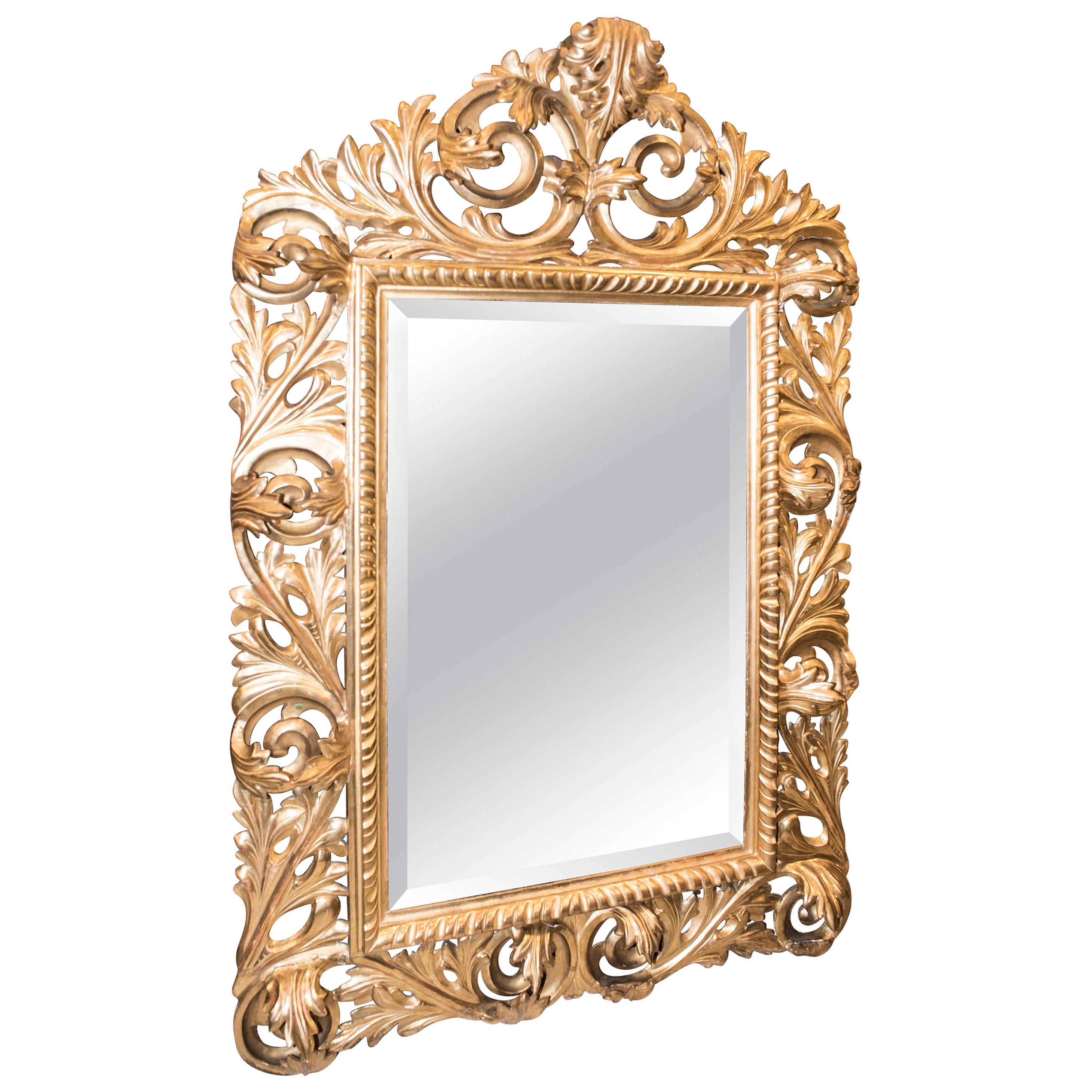 19th Napoleon III Mirror  , Carved and Golden Wood French Mirror, 1880