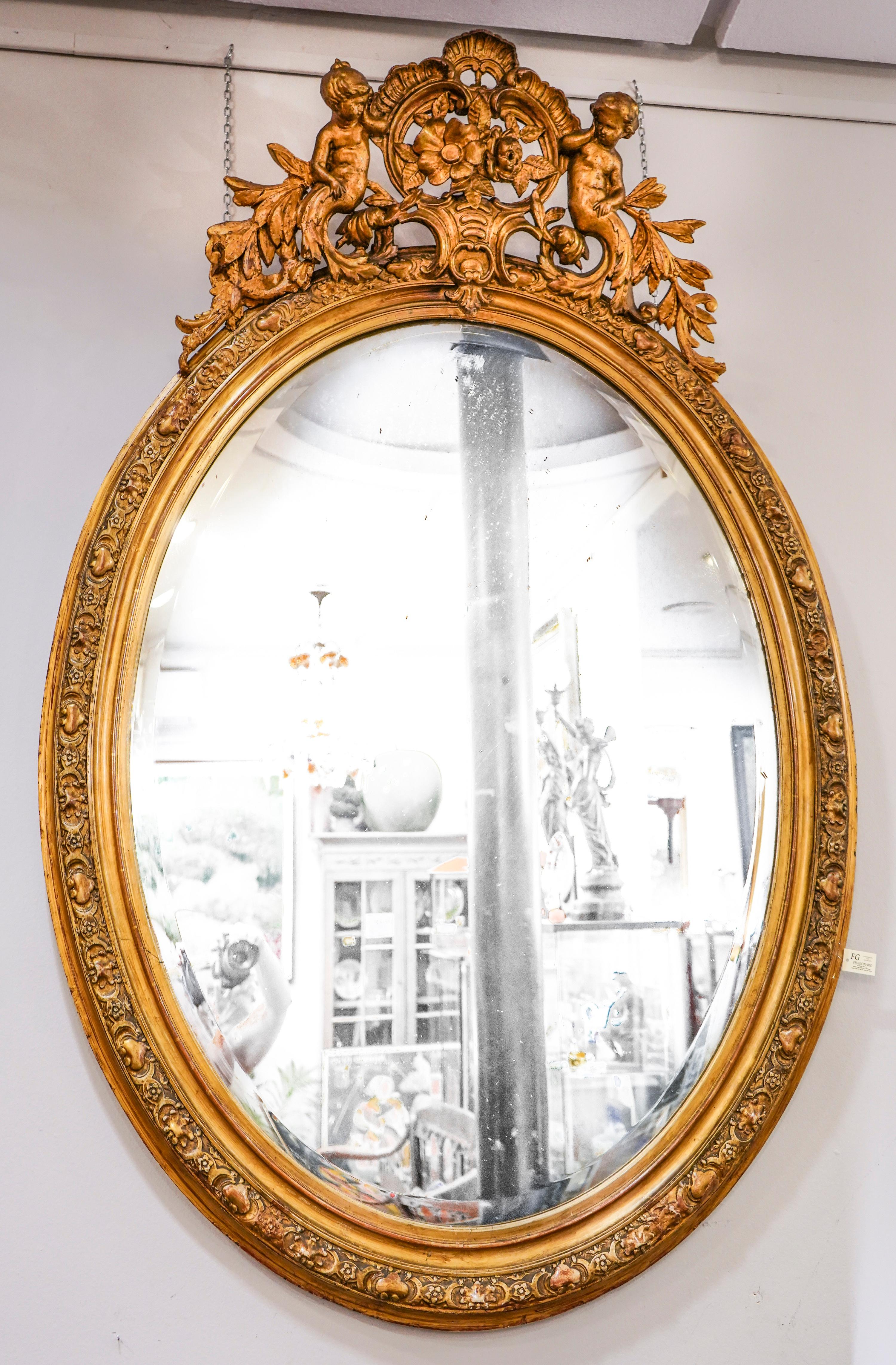 19th Napoleon III Mirror , Carved Gild French Oval Wall Mirror 6