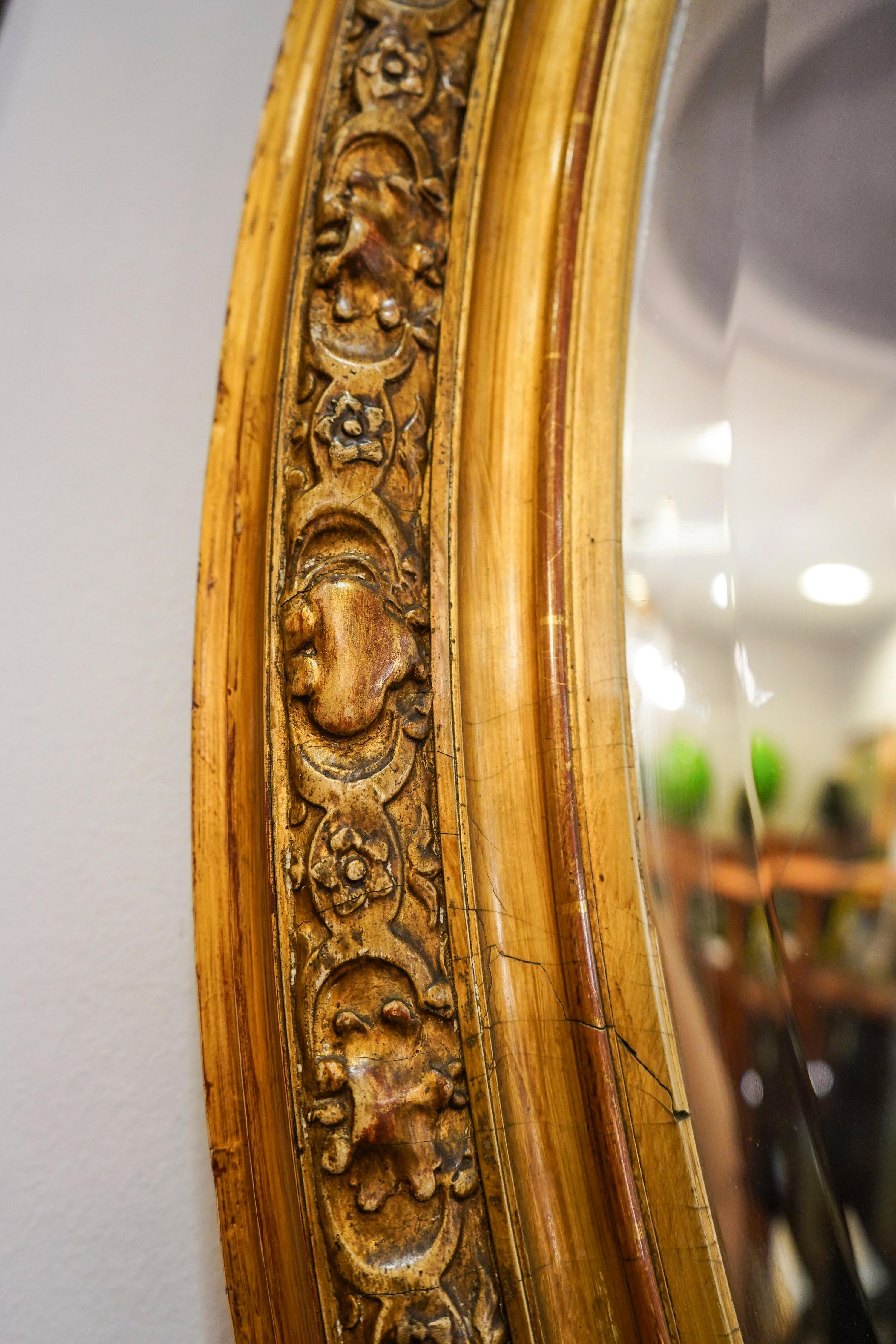 Late 19th Century 19th Napoleon III Mirror , Carved Gild French Oval Wall Mirror