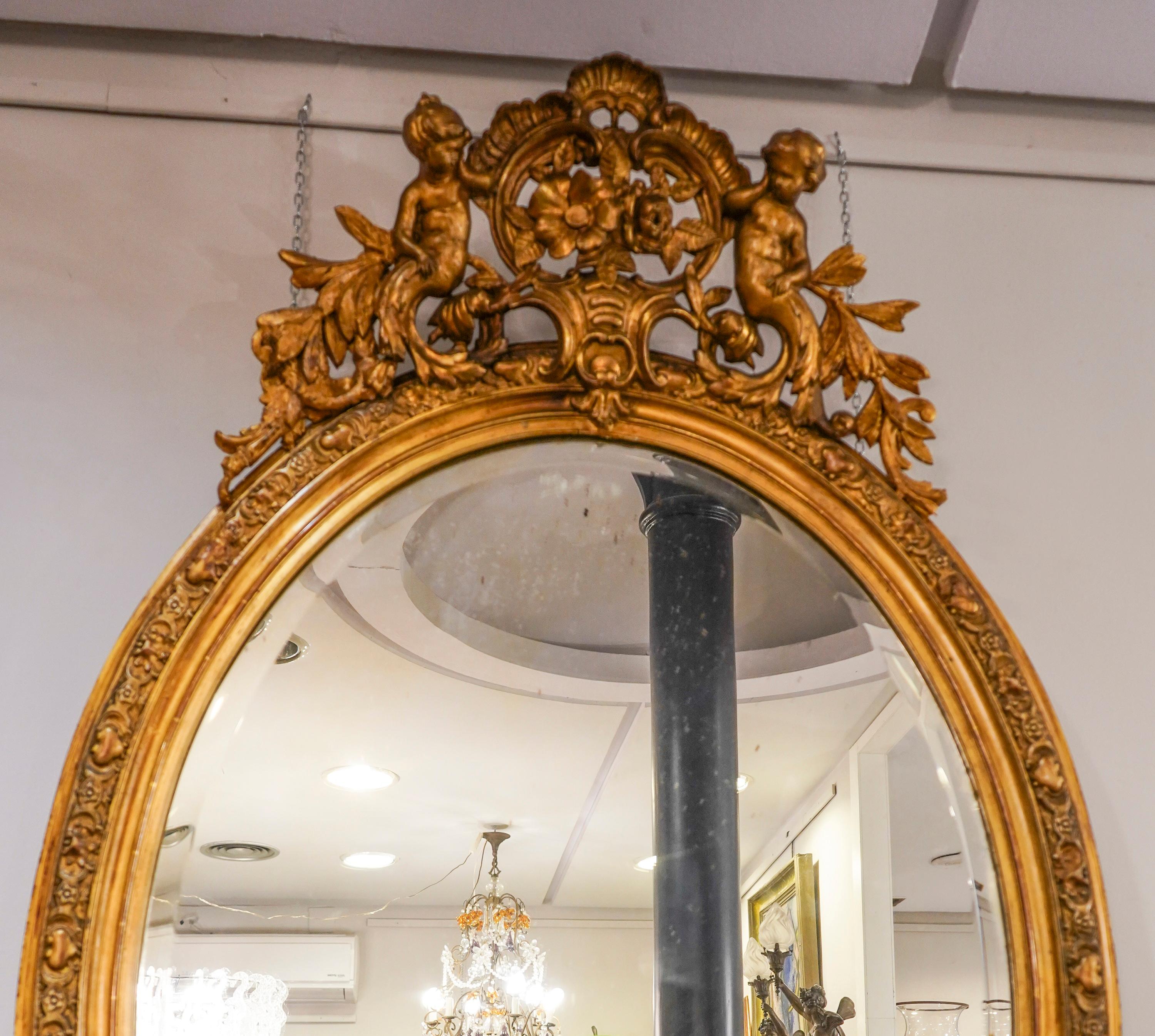 19th Napoleon III Mirror , Carved Gild French Oval Wall Mirror 3