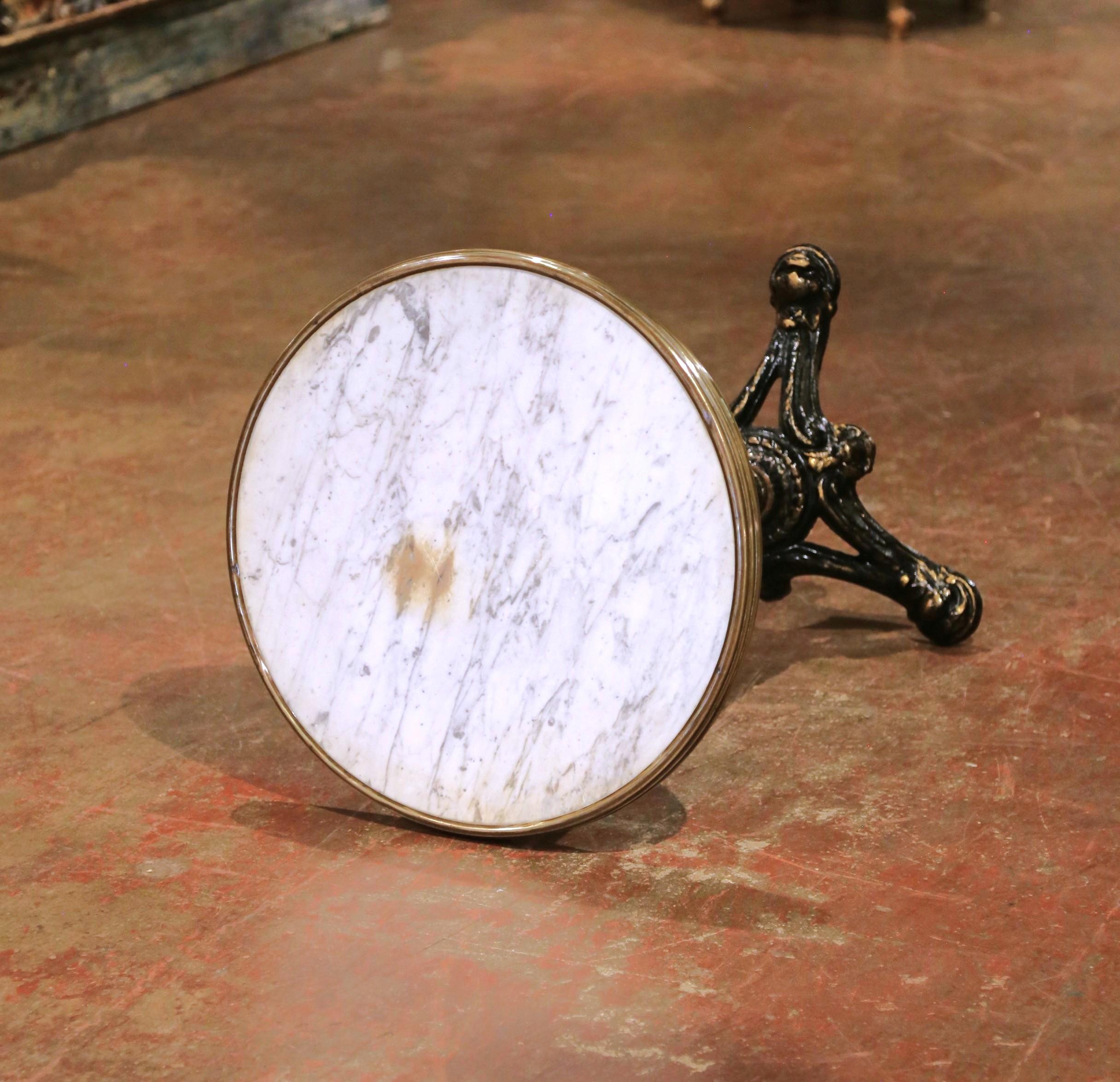 19th Century Napoleon III Cast Iron Bistro Table with Marble Top and Brass Rim In Good Condition For Sale In Dallas, TX