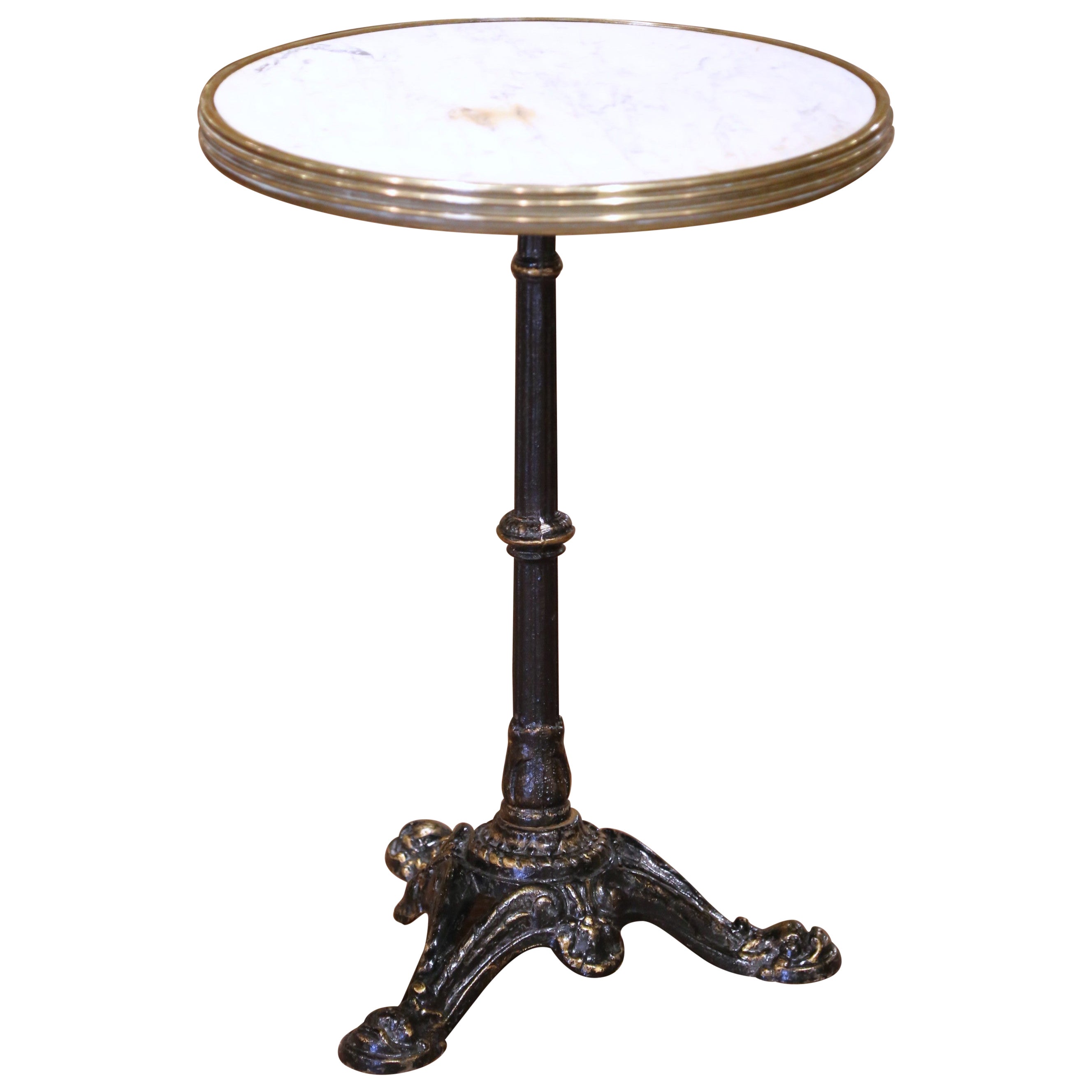 19th Century Napoleon III Cast Iron Bistro Table with Marble Top and Brass Rim For Sale