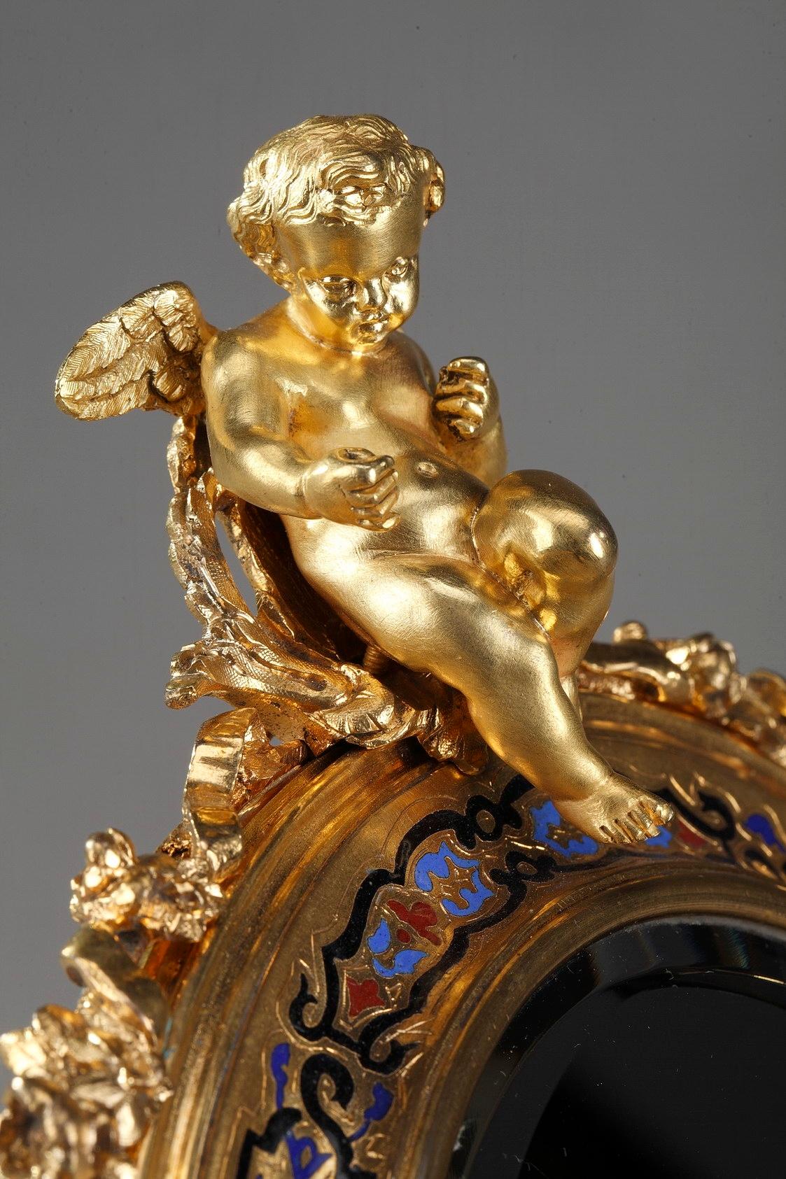 19th Century Napoleon III Champlevé Enameled Gilt Bronze Standing Mirror For Sale 2