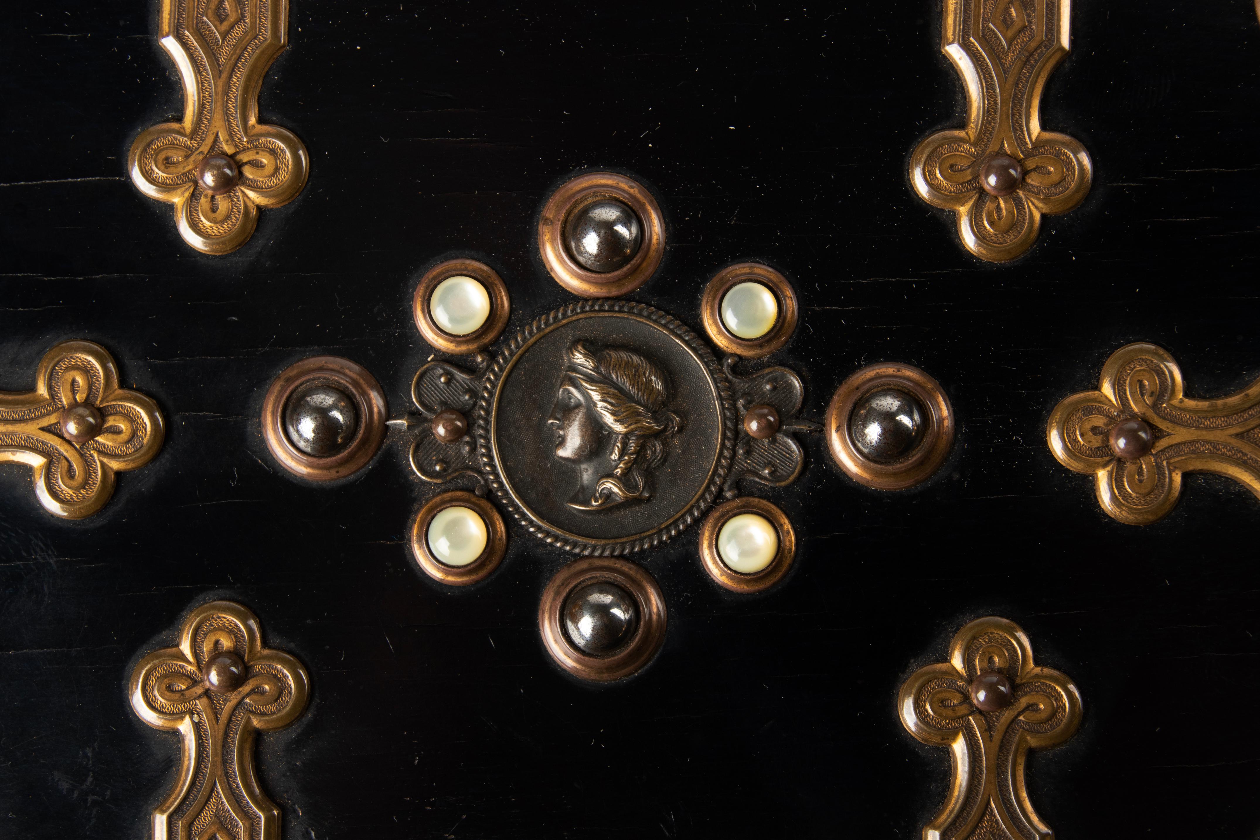 19th Century Napoleon III Decorative Box inlaid with Stones and Bronze Mounts 4