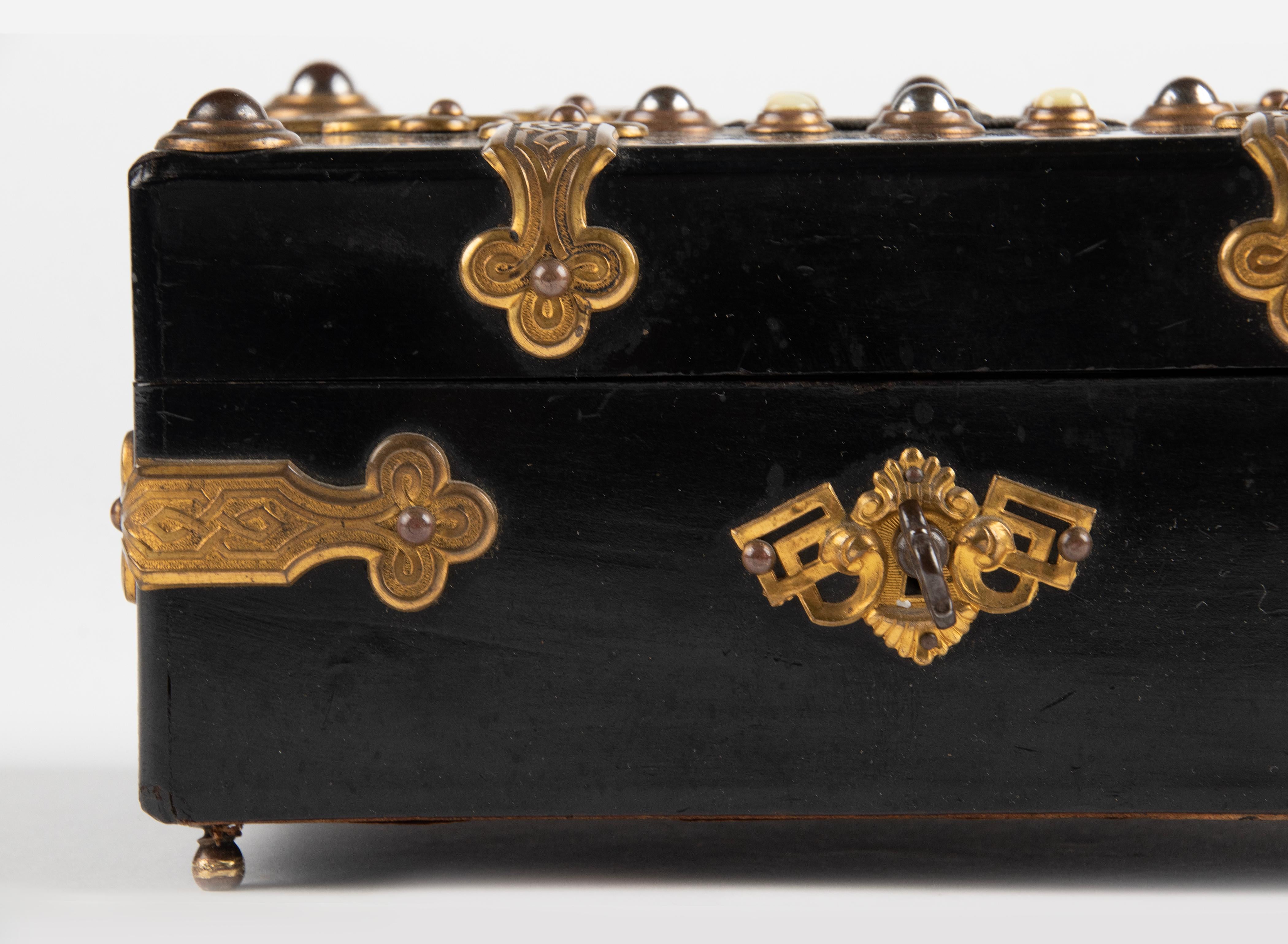 19th Century Napoleon III Decorative Box inlaid with Stones and Bronze Mounts 7