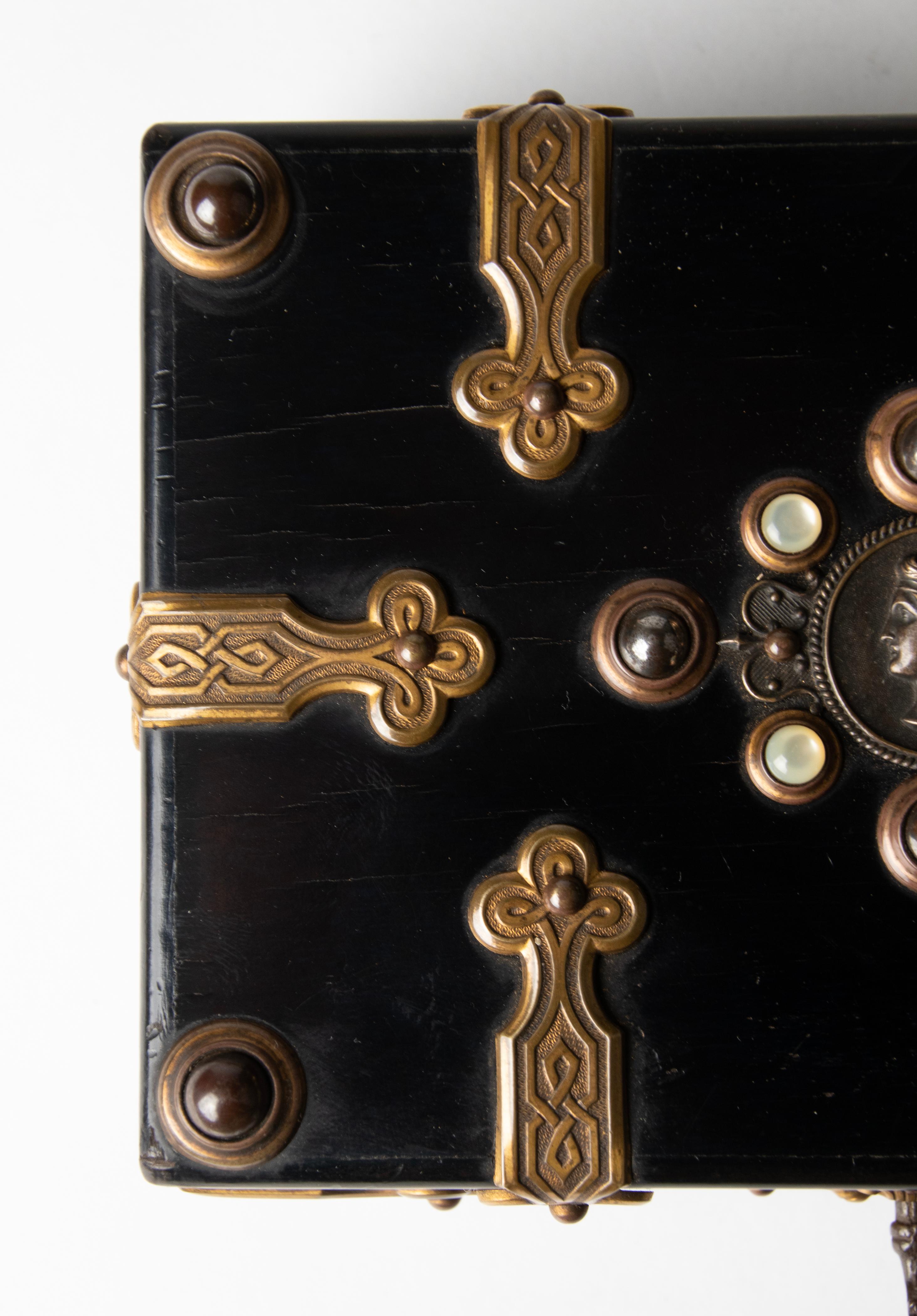 19th Century Napoleon III Decorative Box inlaid with Stones and Bronze Mounts 8