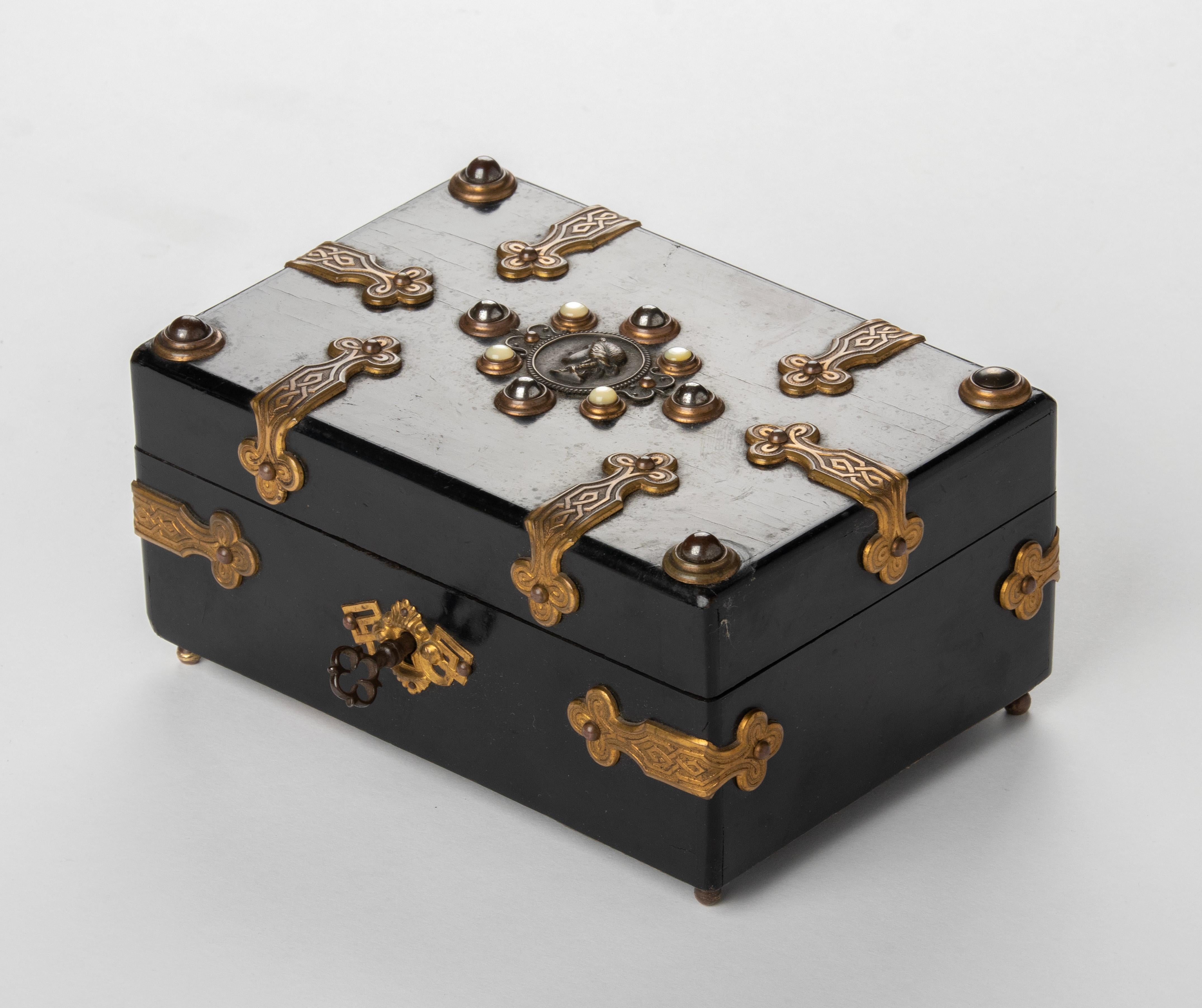 19th Century Napoleon III Decorative Box inlaid with Stones and Bronze Mounts 11