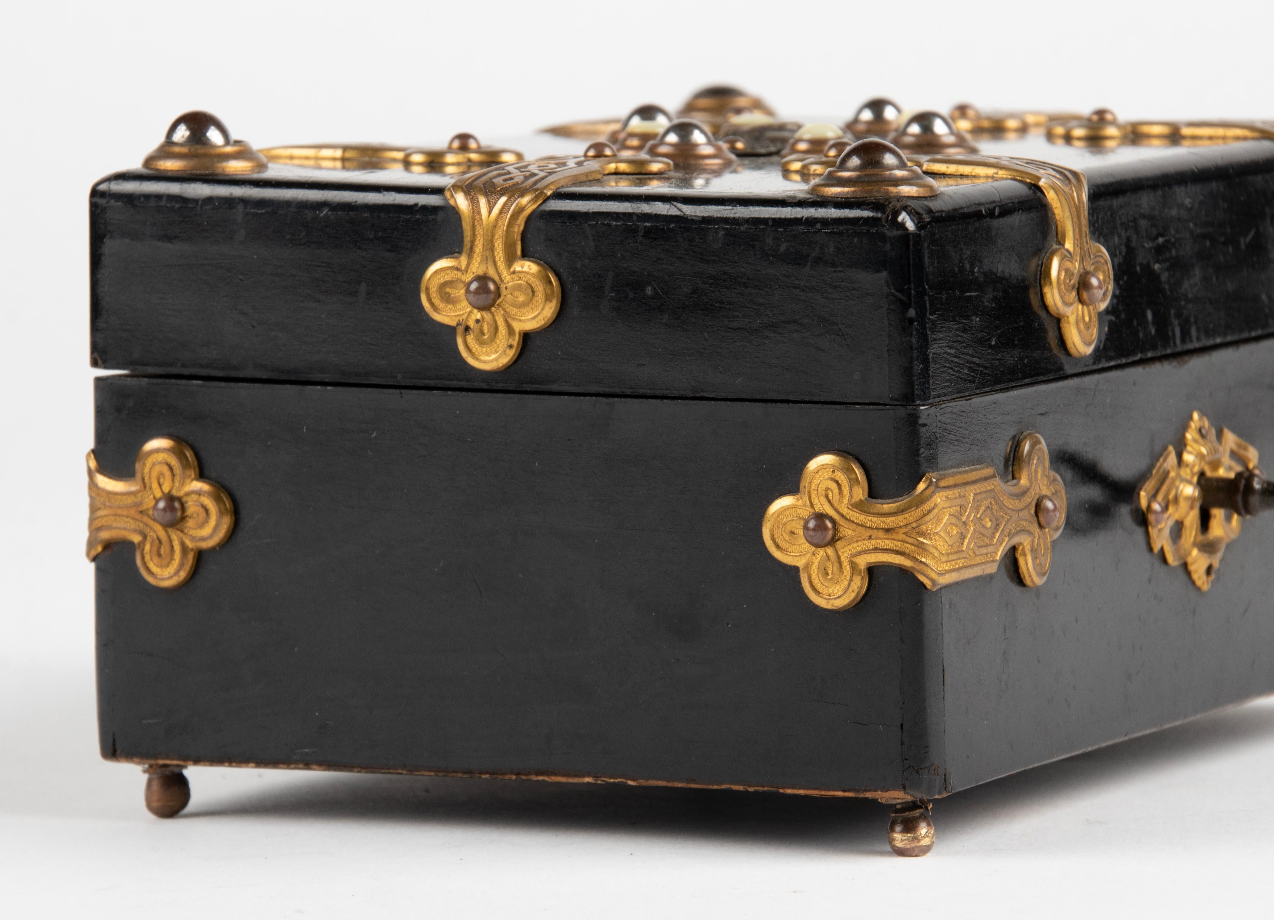 19th Century Napoleon III Decorative Box inlaid with Stones and Bronze Mounts 12