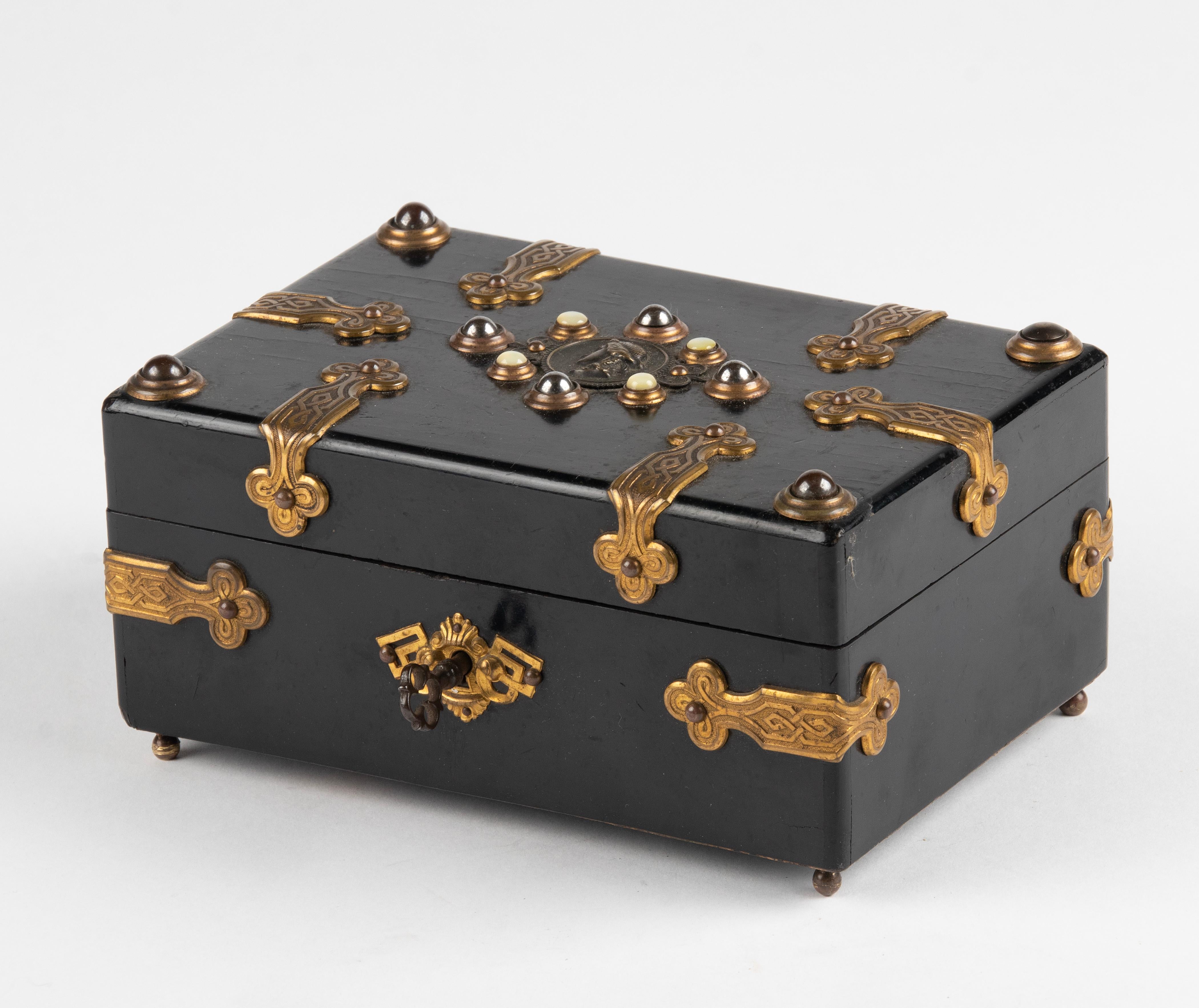 French 19th Century Napoleon III Decorative Box inlaid with Stones and Bronze Mounts