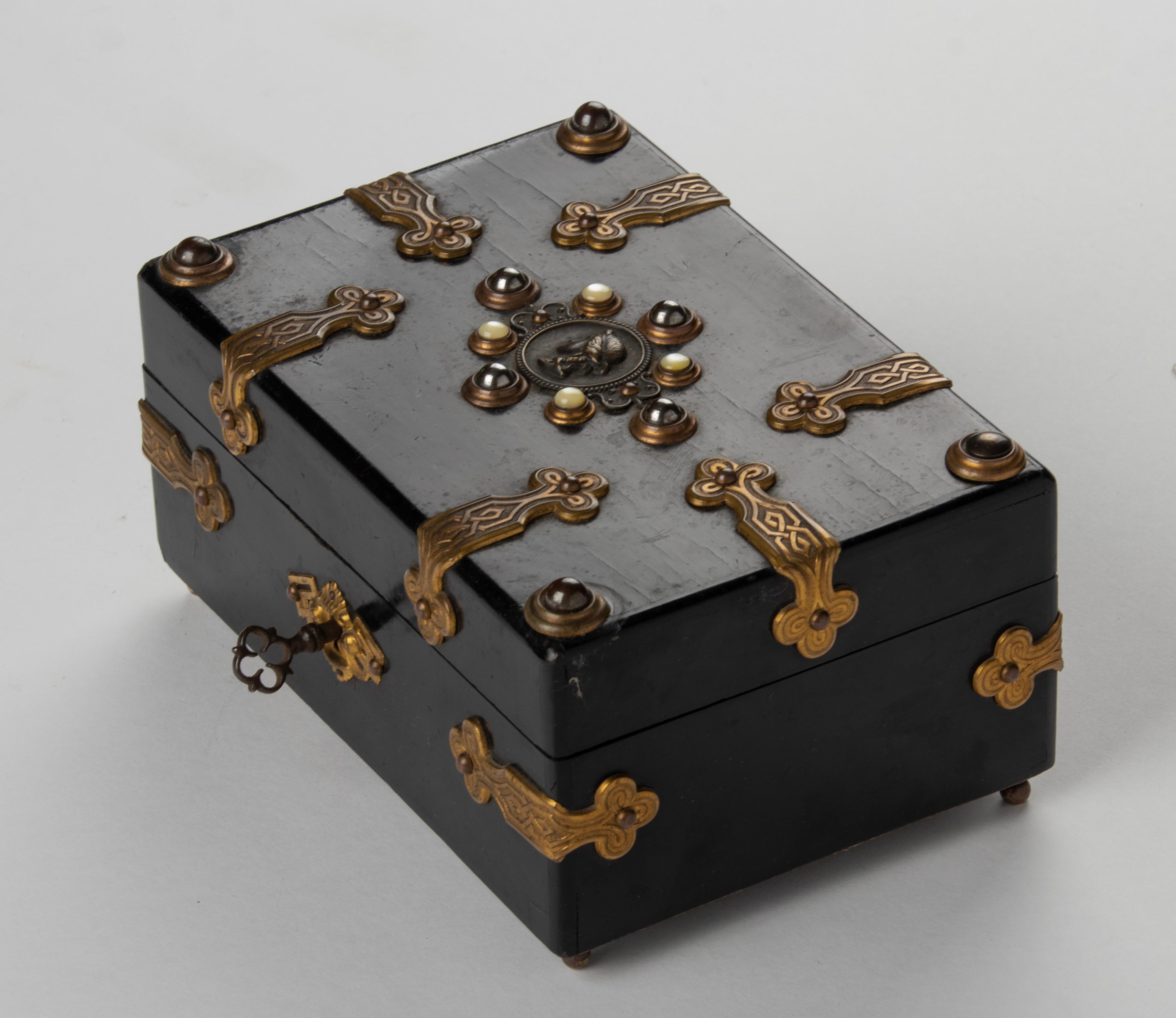Late 19th Century 19th Century Napoleon III Decorative Box inlaid with Stones and Bronze Mounts