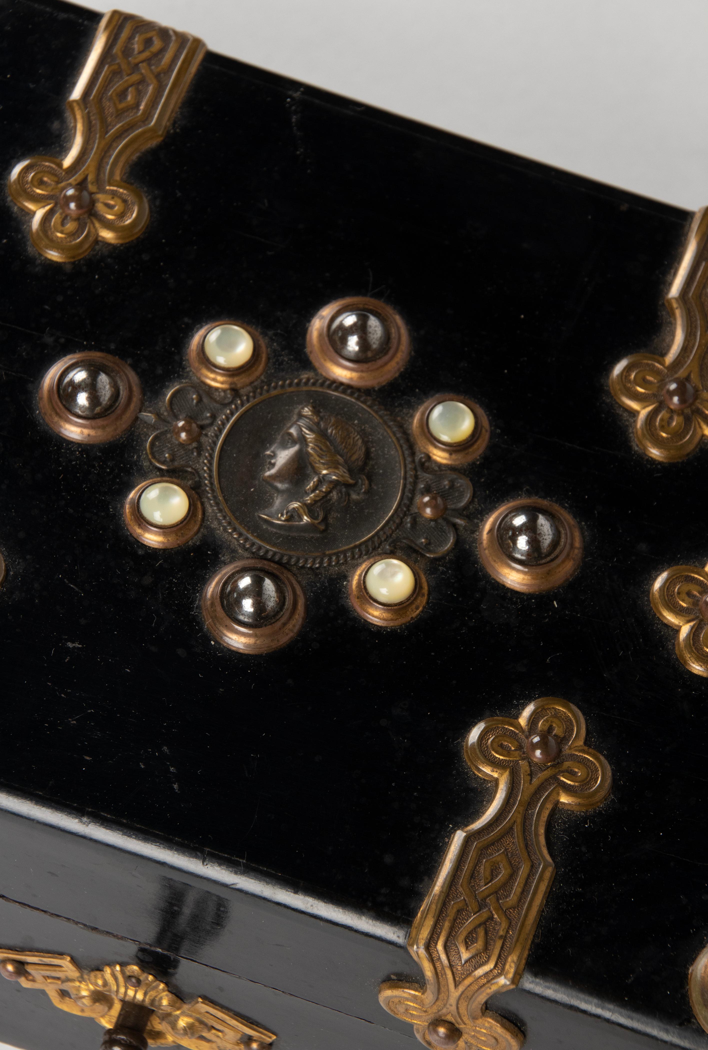 19th Century Napoleon III Decorative Box inlaid with Stones and Bronze Mounts 1