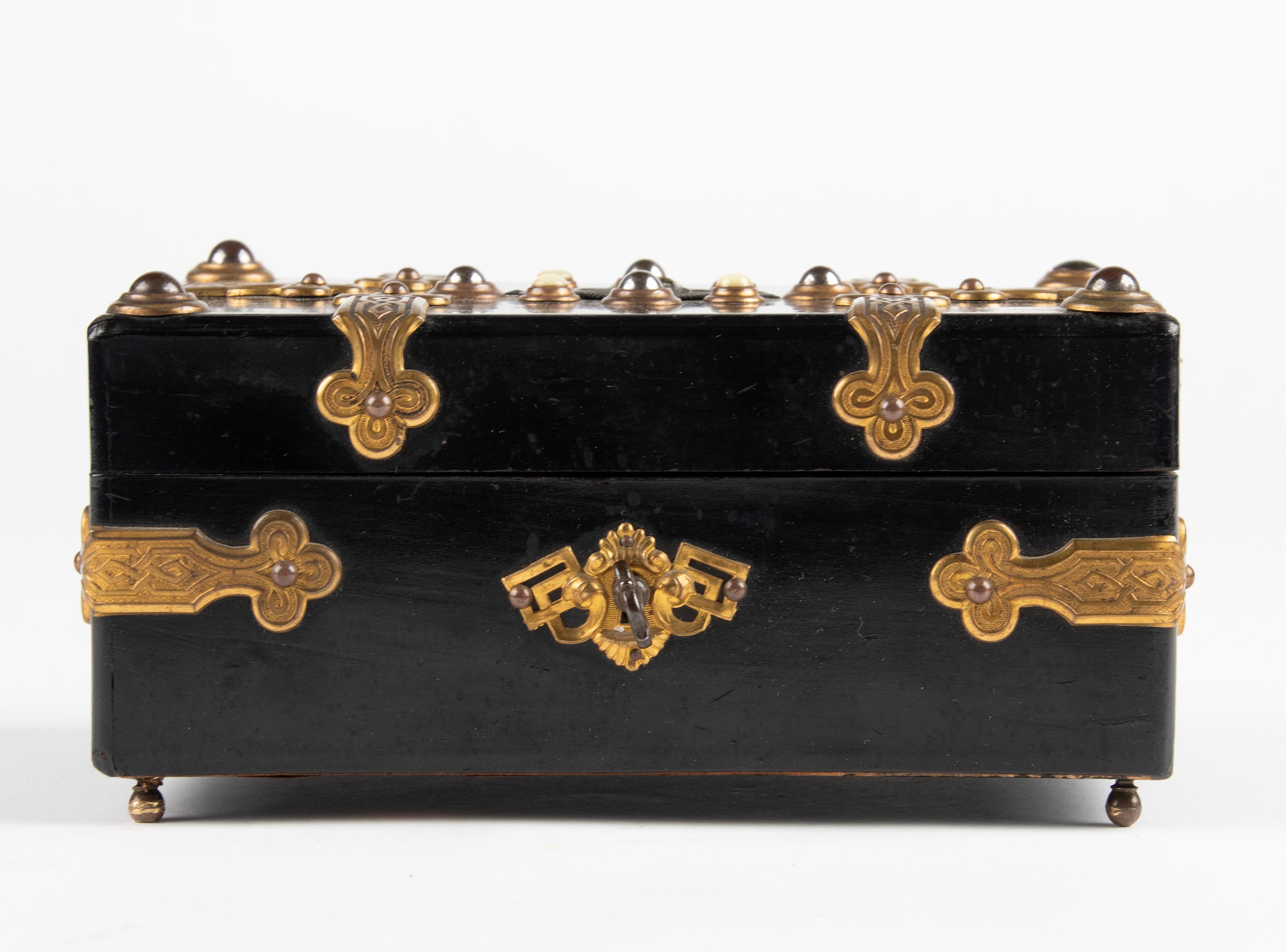 19th Century Napoleon III Decorative Box inlaid with Stones and Bronze Mounts 2