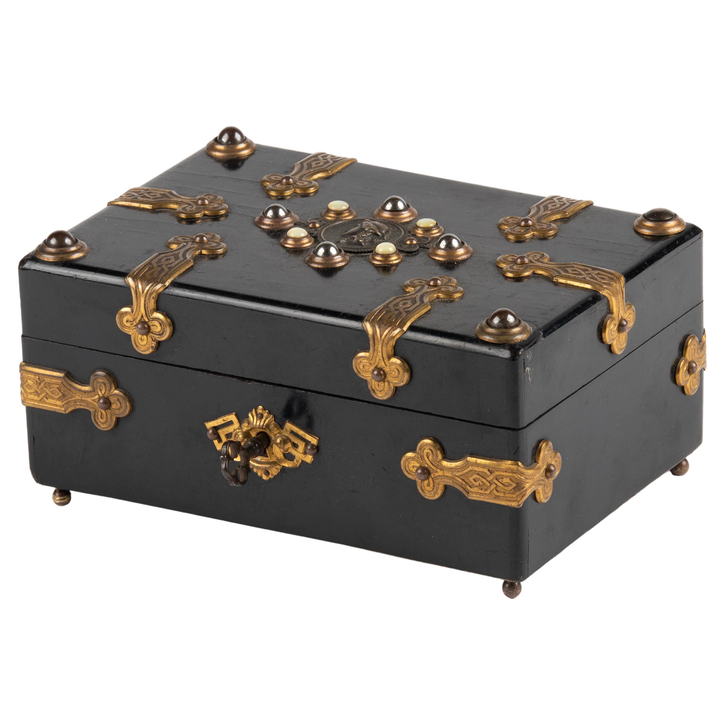 19th Century Napoleon III Decorative Box inlaid with Stones and Bronze Mounts
