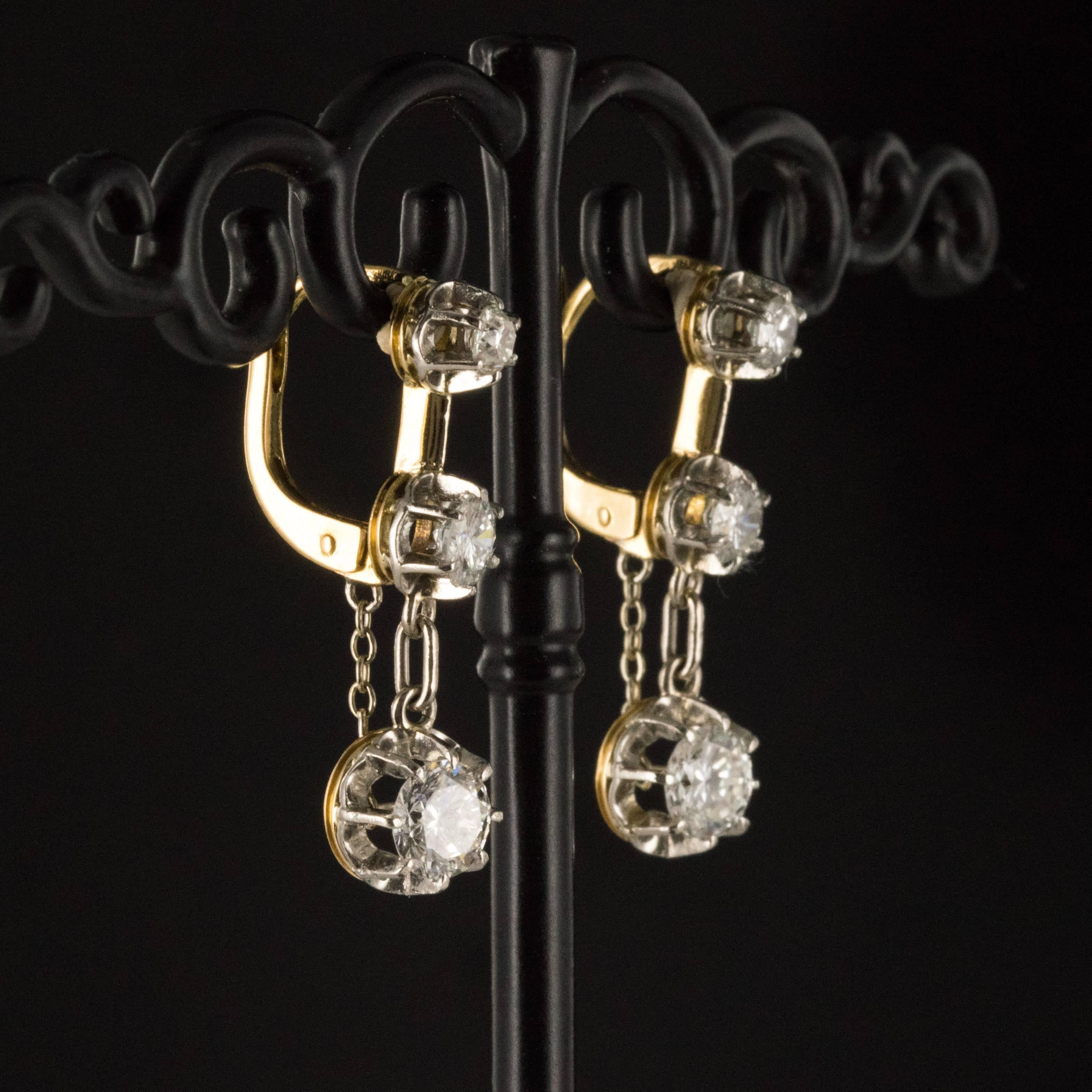 Brilliant Cut 19th Century Napoleon III  Diamond Dangle Earrings