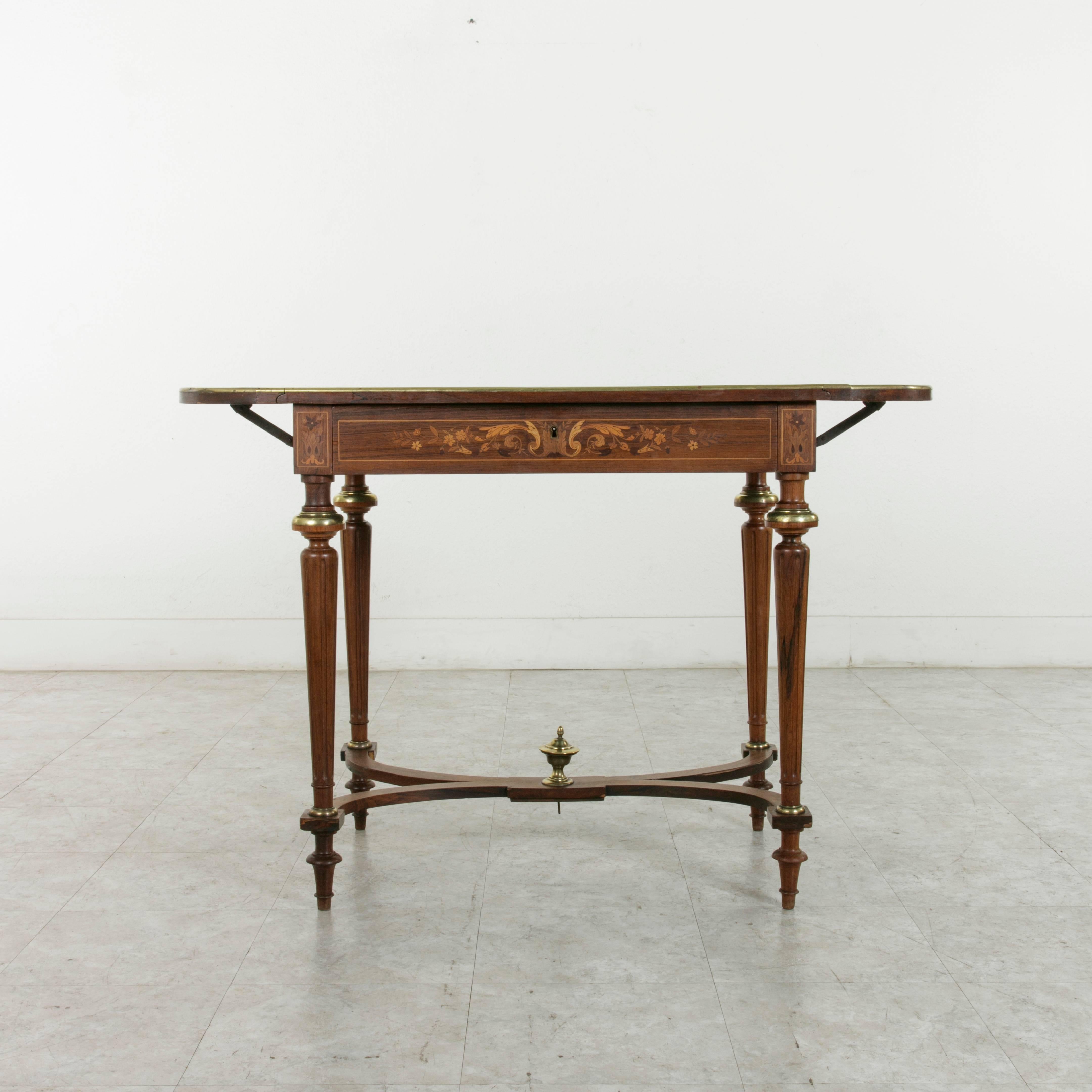 19th Century Napoleon III Drop Leaf Marquetry Table with Exotic Woods and Bronze 4