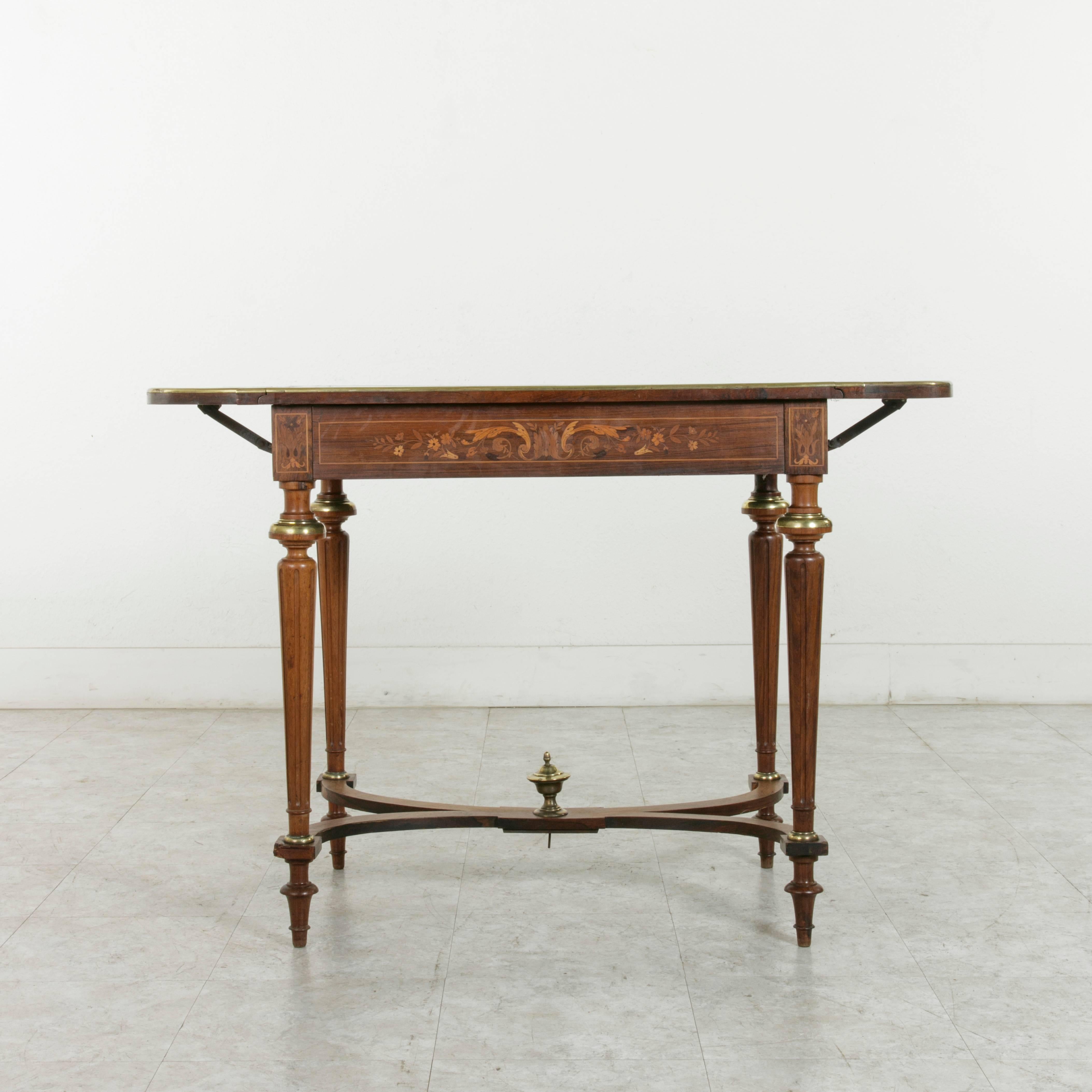 19th Century Napoleon III Drop Leaf Marquetry Table with Exotic Woods and Bronze 5