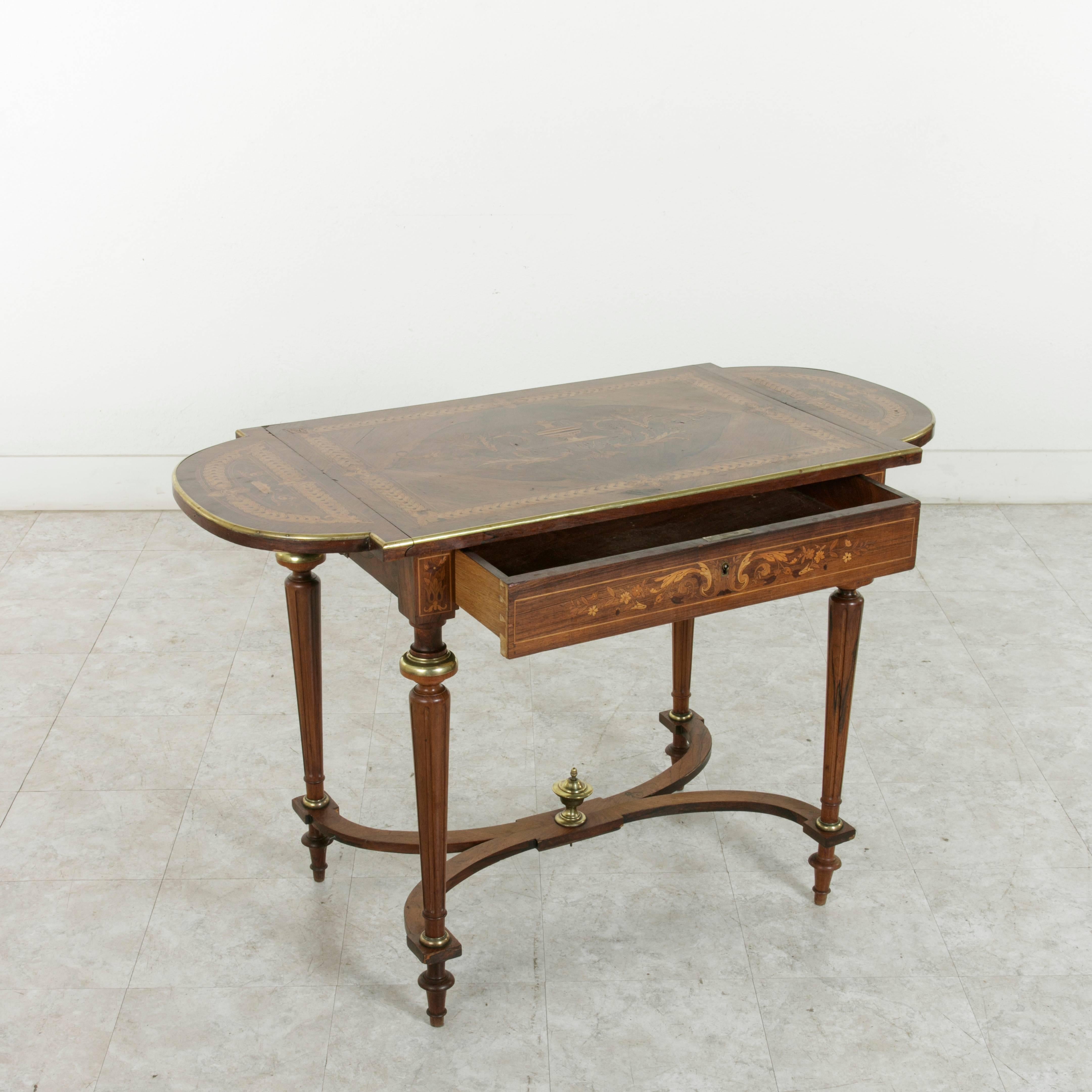 19th Century Napoleon III Drop Leaf Marquetry Table with Exotic Woods and Bronze 6