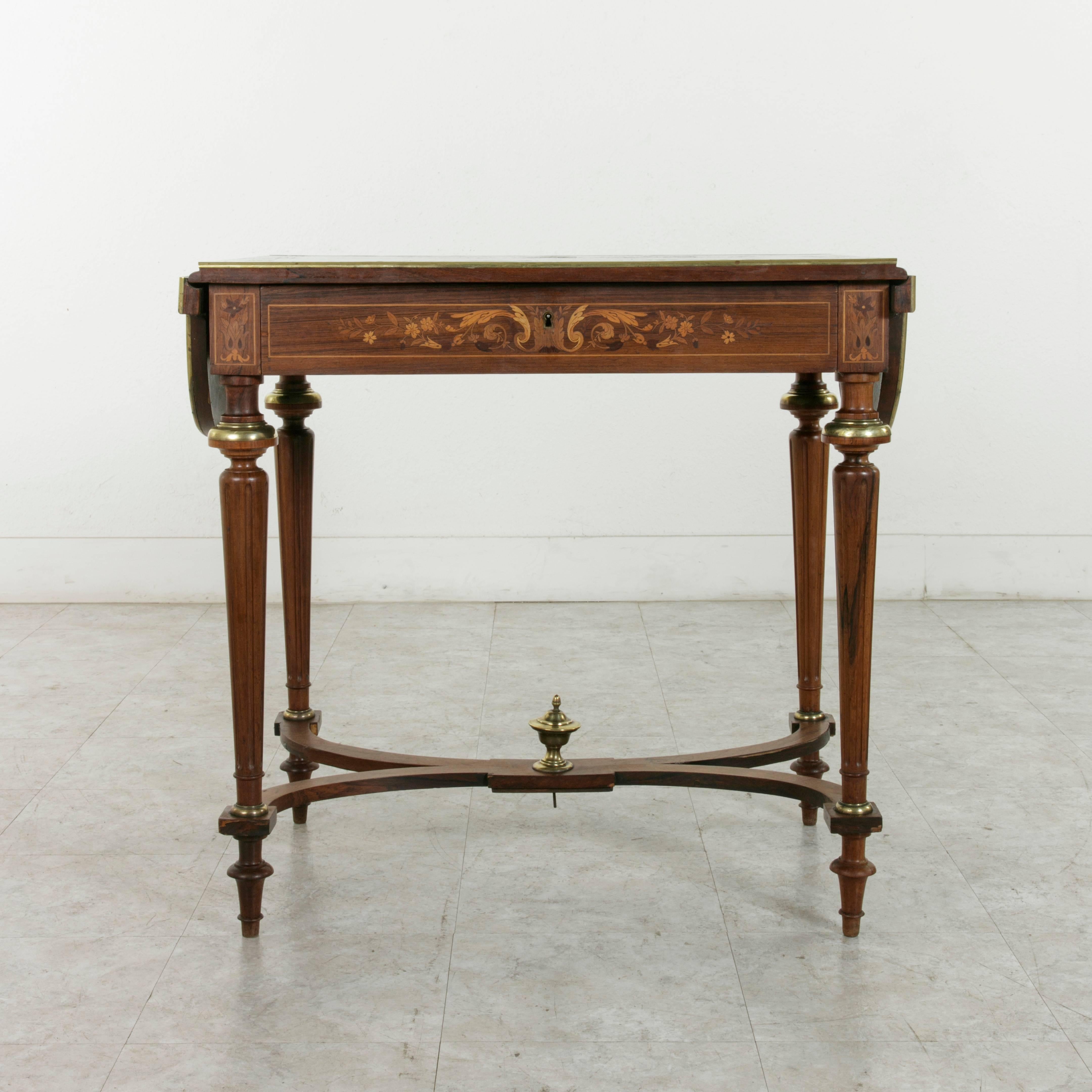 19th Century Napoleon III Drop Leaf Marquetry Table with Exotic Woods and Bronze 8