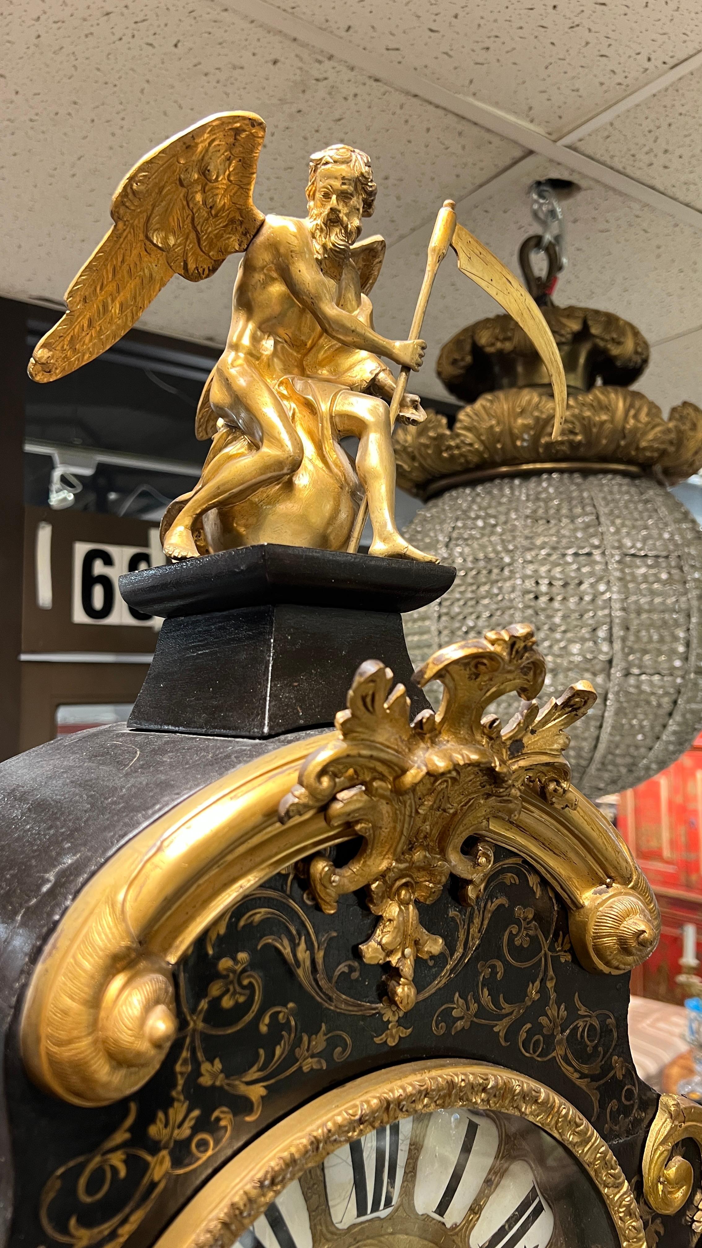 19th Century Napoleon III Ebonized Boulle Style Longcase Clock 4