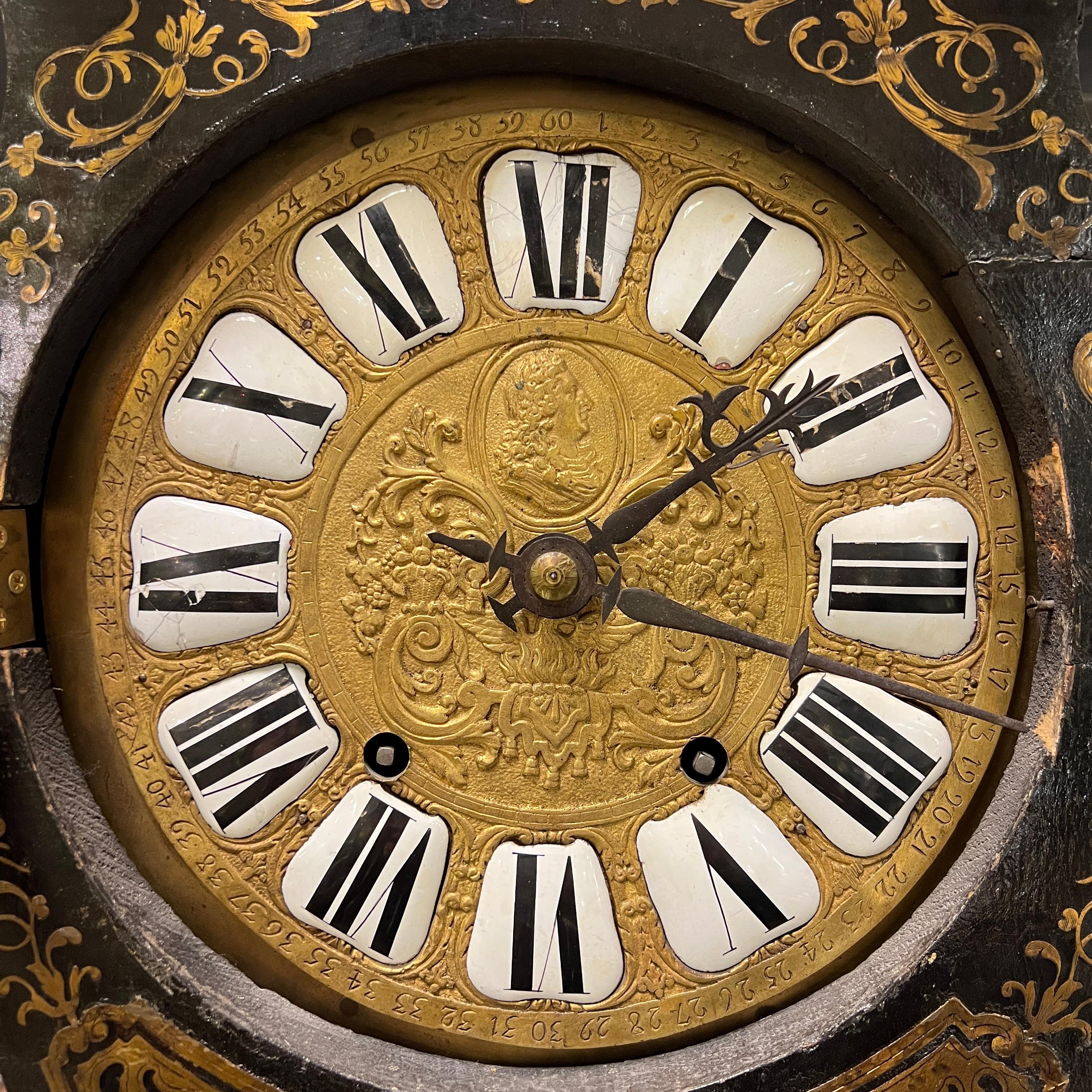 19th Century Napoleon III Ebonized Boulle Style Longcase Clock 5