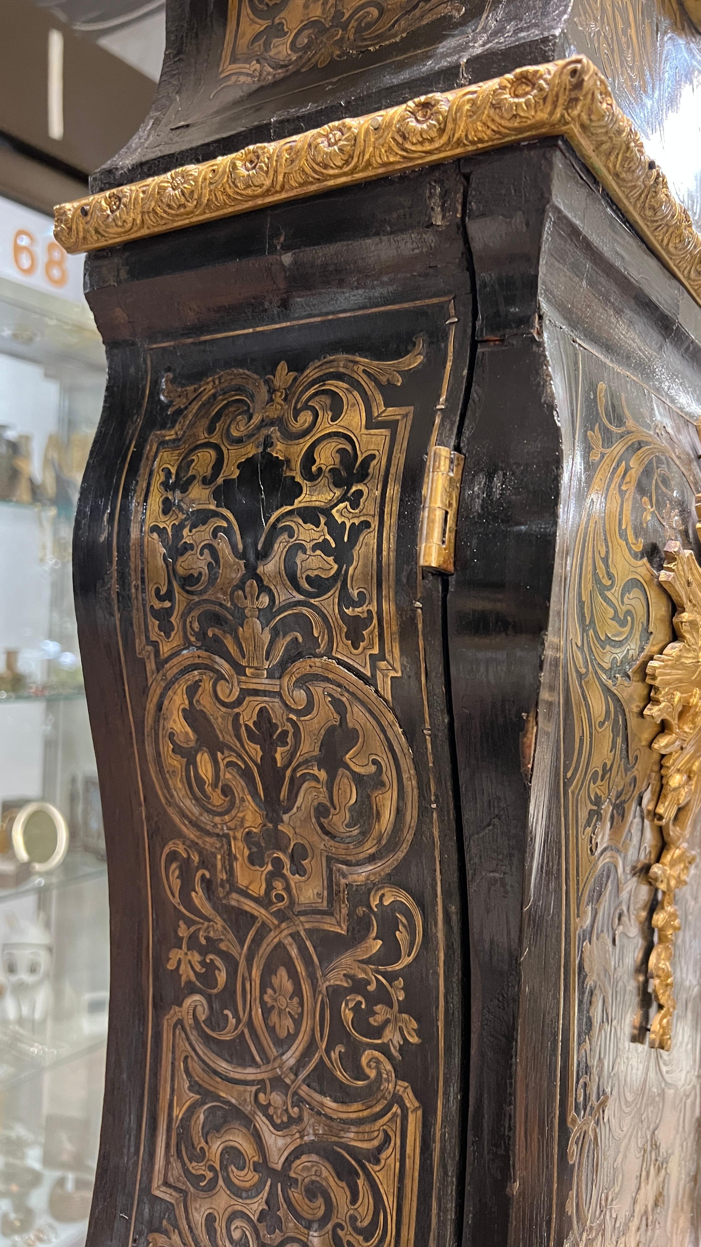 19th Century Napoleon III Ebonized Boulle Style Longcase Clock 6