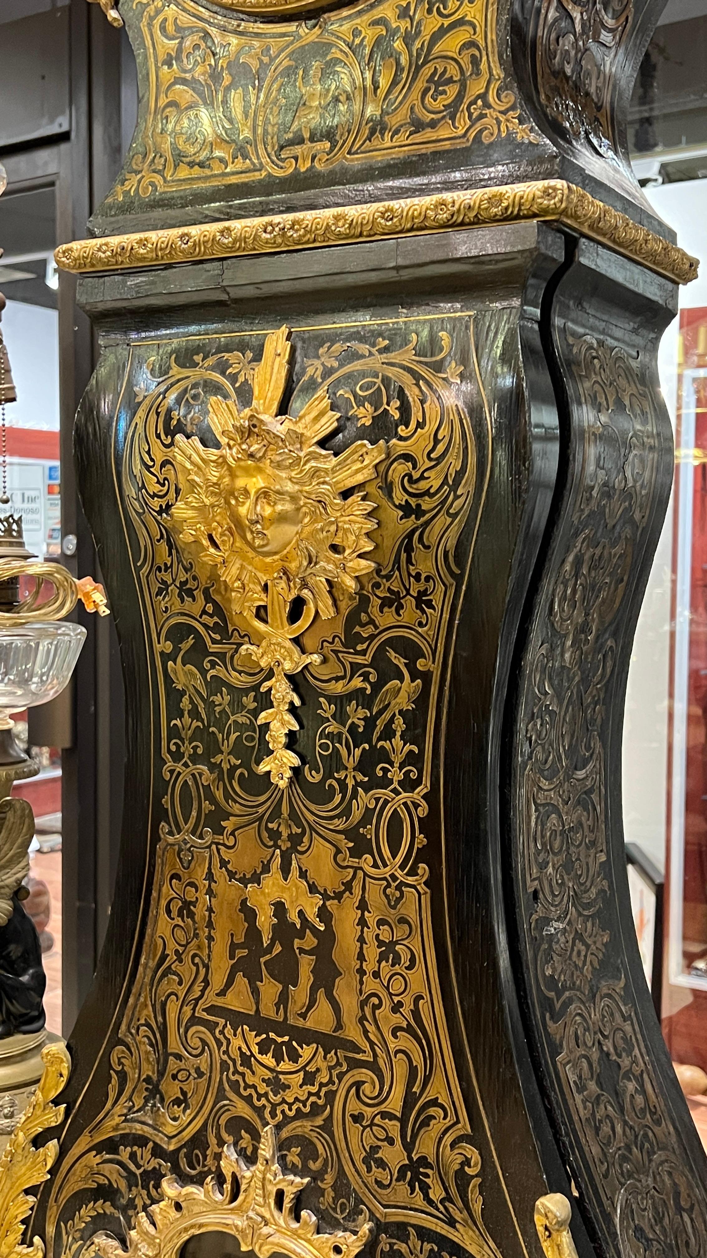 Inlay 19th Century Napoleon III Ebonized Boulle Style Longcase Clock