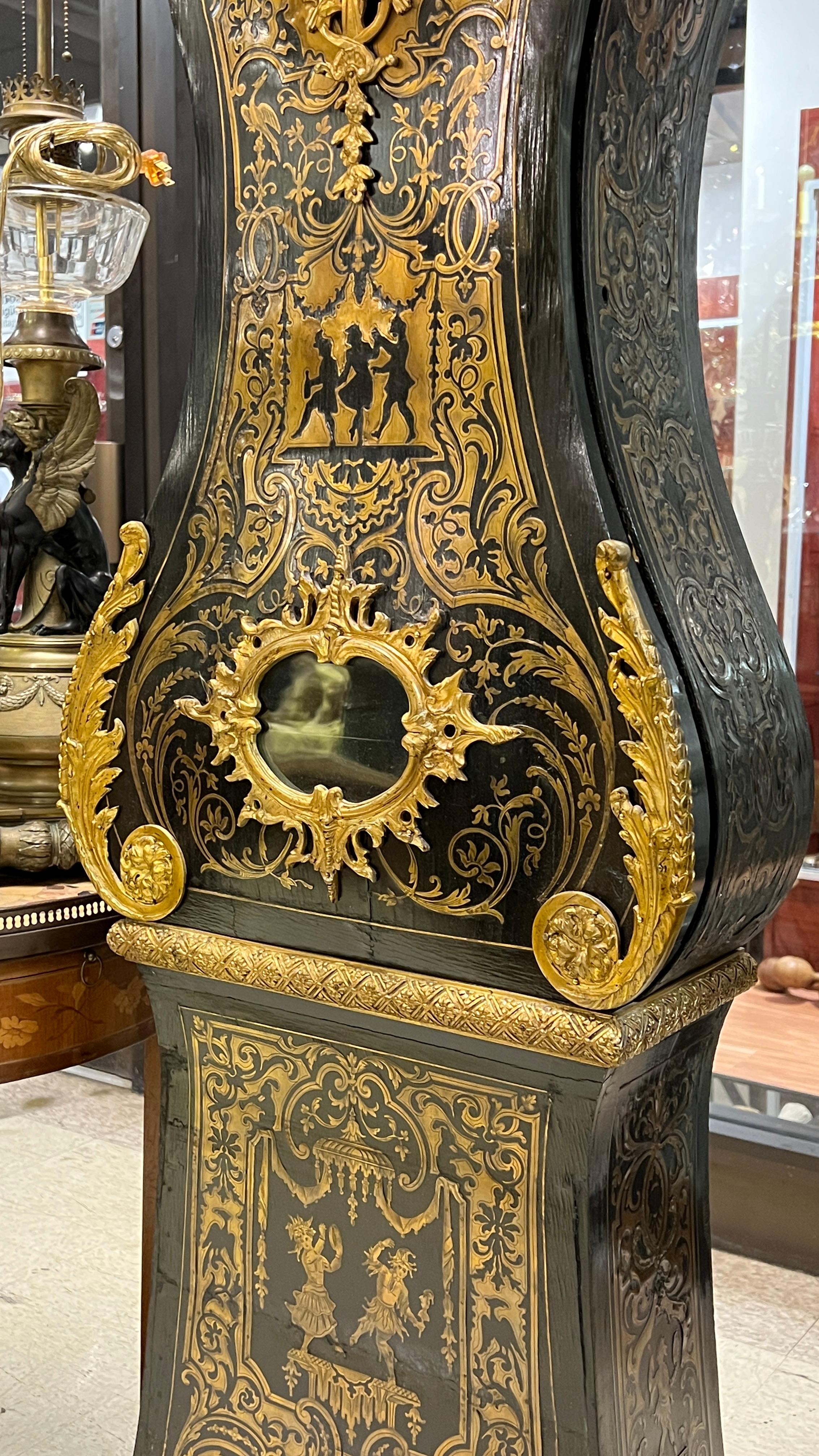 19th Century Napoleon III Ebonized Boulle Style Longcase Clock In Good Condition In New York, NY
