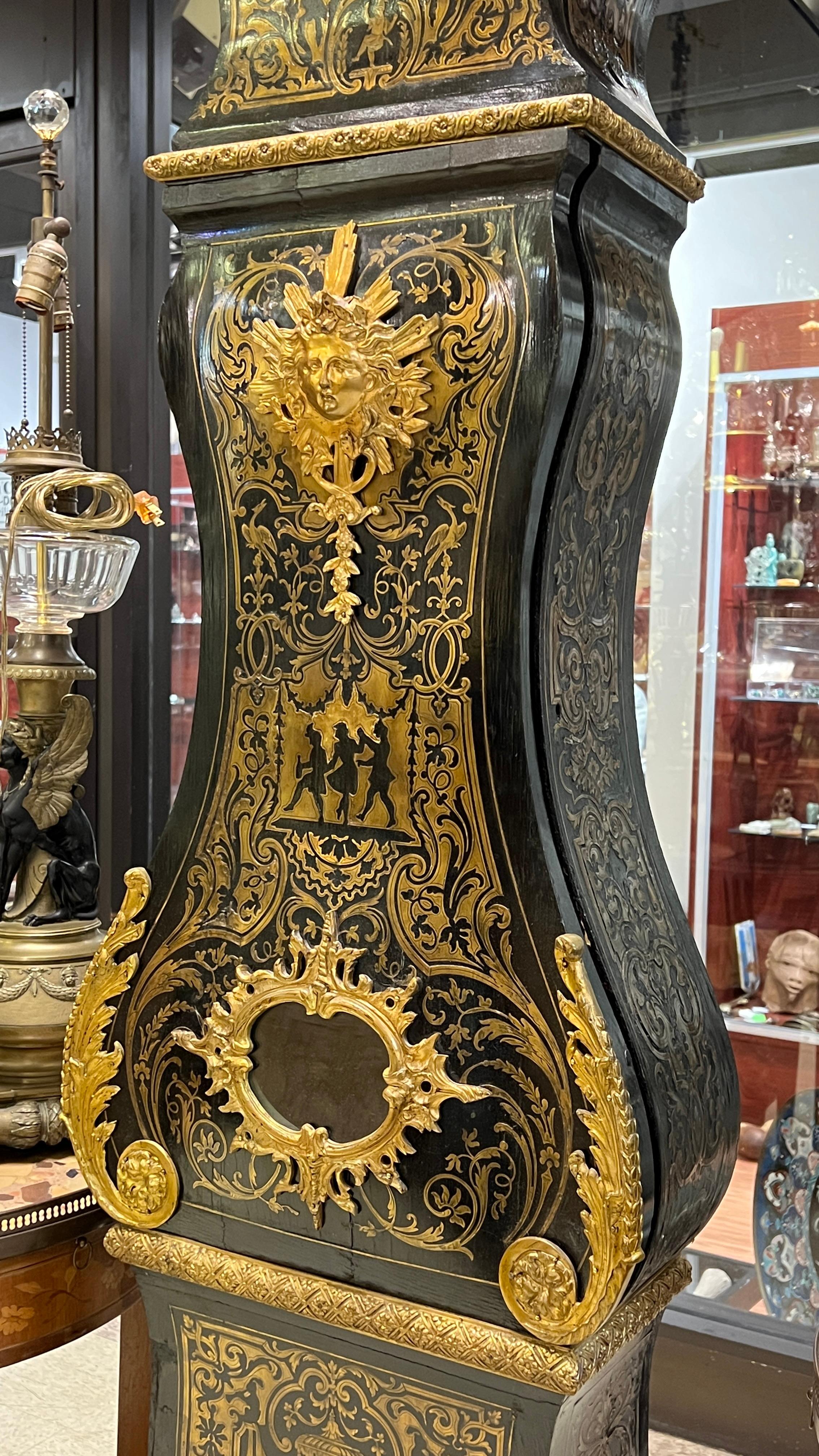 Brass 19th Century Napoleon III Ebonized Boulle Style Longcase Clock